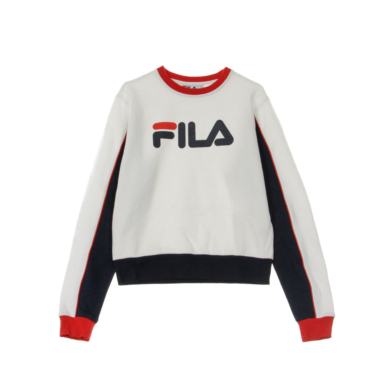 Fila, Felpa Girocollo Donna Nuria Colour Block Boyfriend, White/peacoat