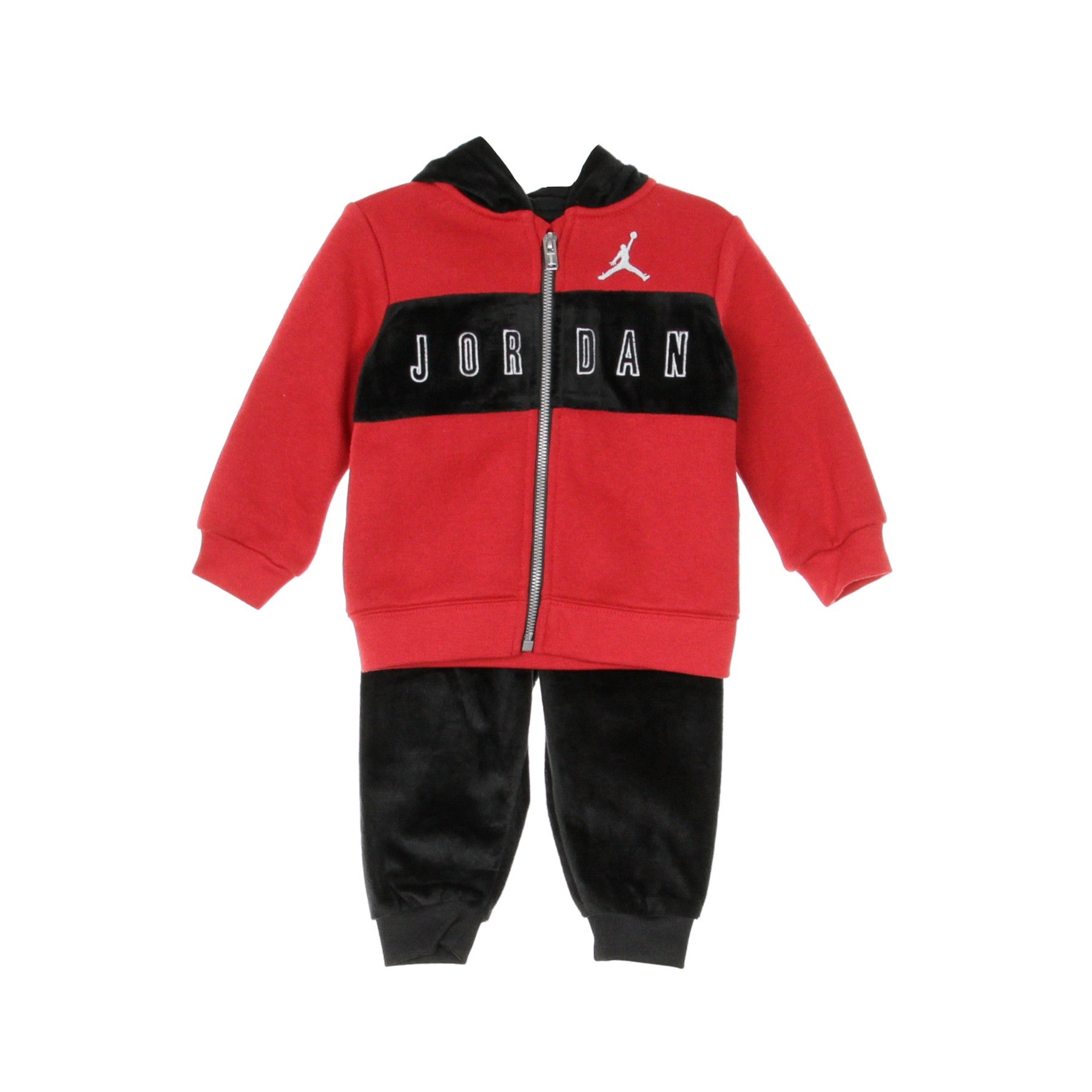 Jordan, Completo Tuta Neonato Hooded Outline Fleece & Jogger, Black/gym Red