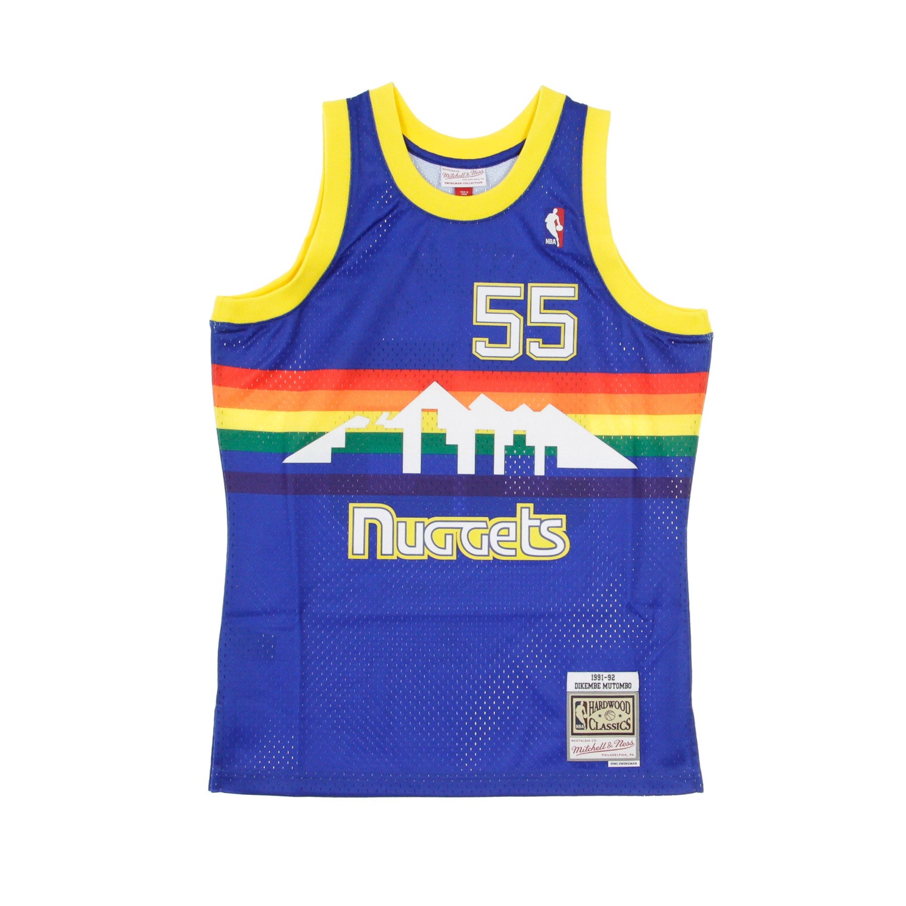 Mitchell & Ness, Canotta Basket Uomo Nba Swingman Jersey Hardwood Classics No 55 Dikembe Mutombo 1991-92 Dennug Road, 