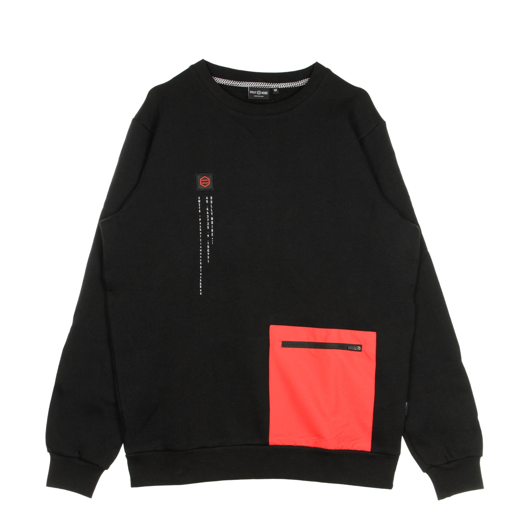 Dolly Noire, Felpa Collo Alto Uomo Pocket Crewneck Black & Red, Black/red