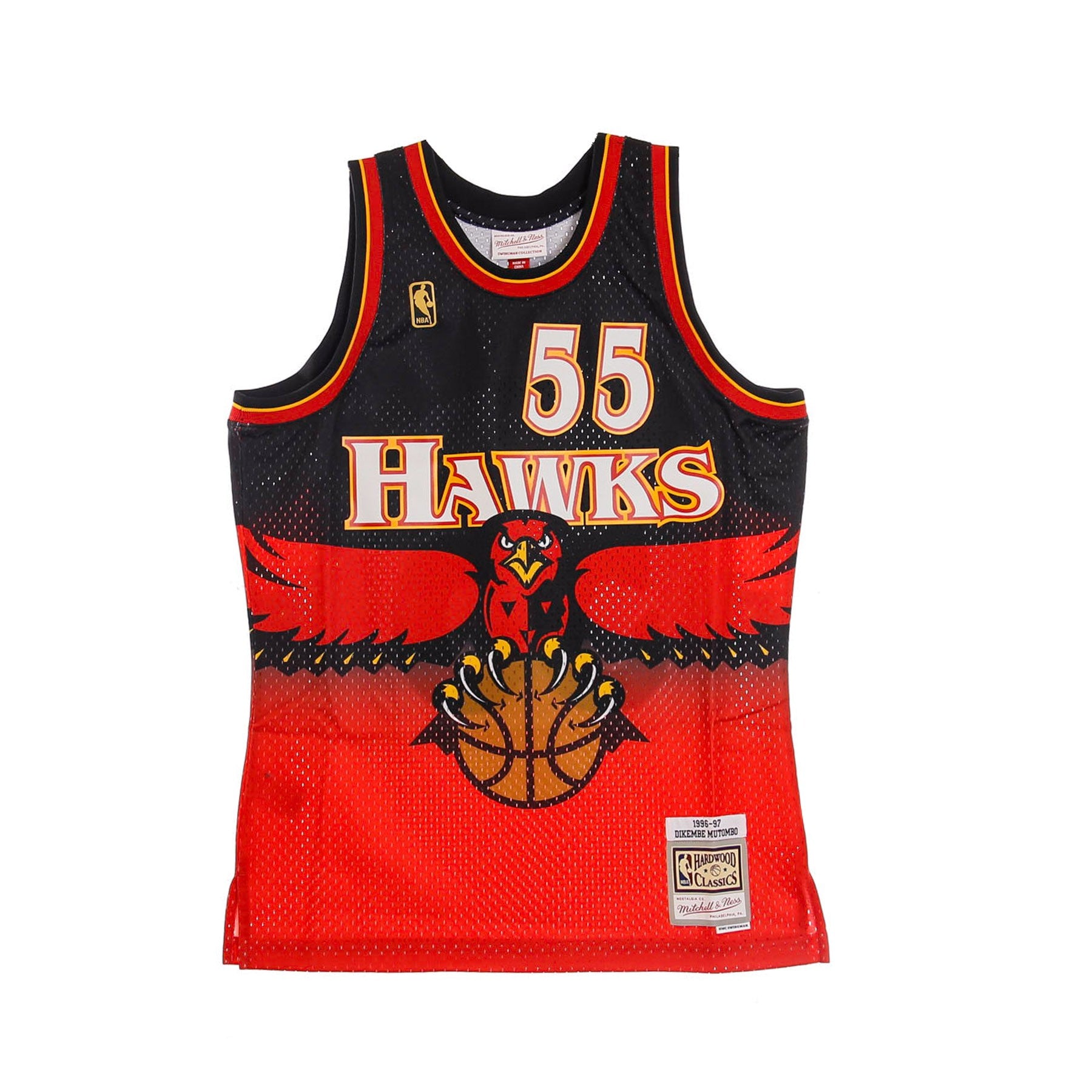 Mitchell & Ness, Canotta Basket Uomo Nba Swingman Jersey Hardwood Classics No 55 Dikembe Mutombo 1996-97 Atlhaw Road, Original Team Colors