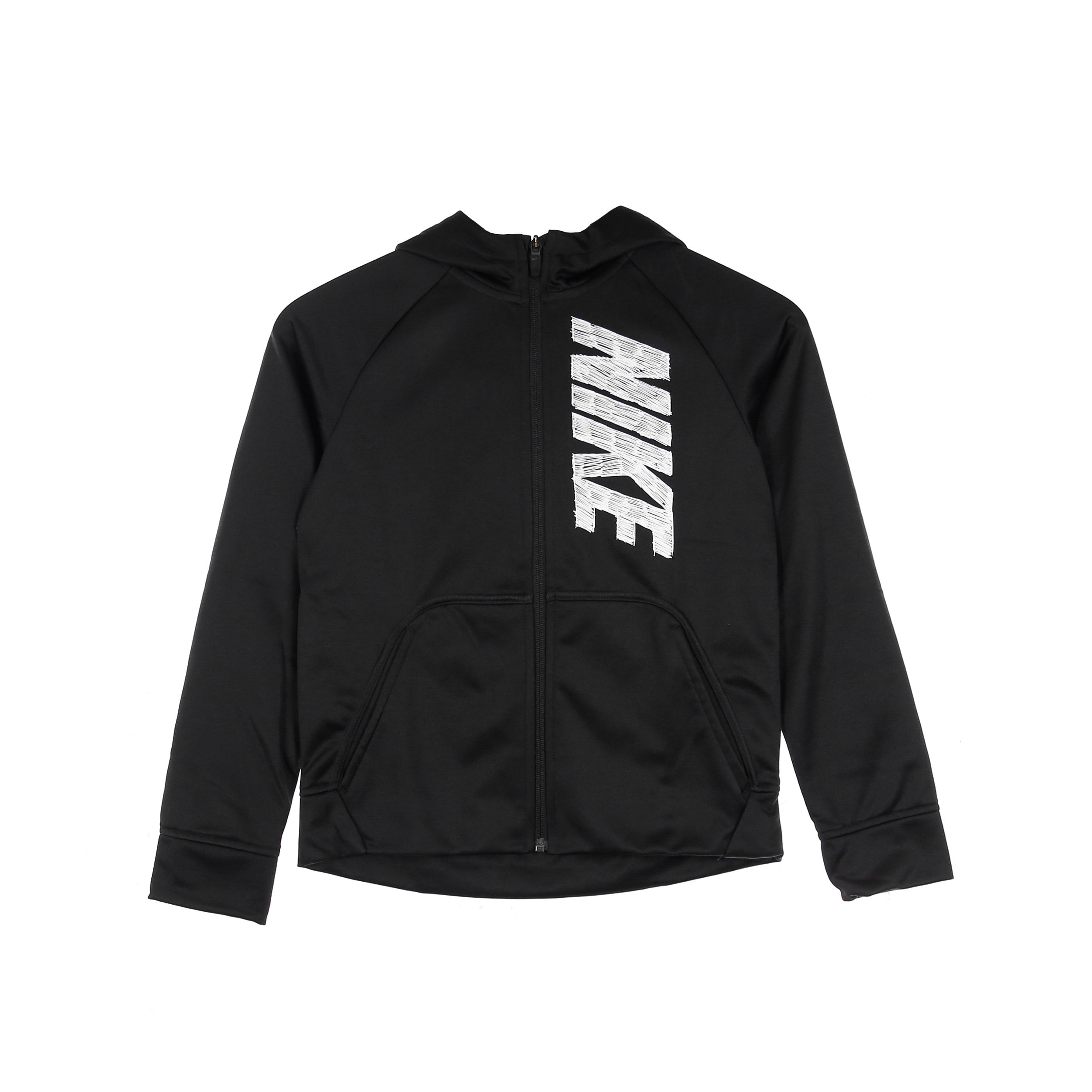 Nike, Felpa Cappuccio Zip Ragazzo Therma Gfx Hoodie, Black/white