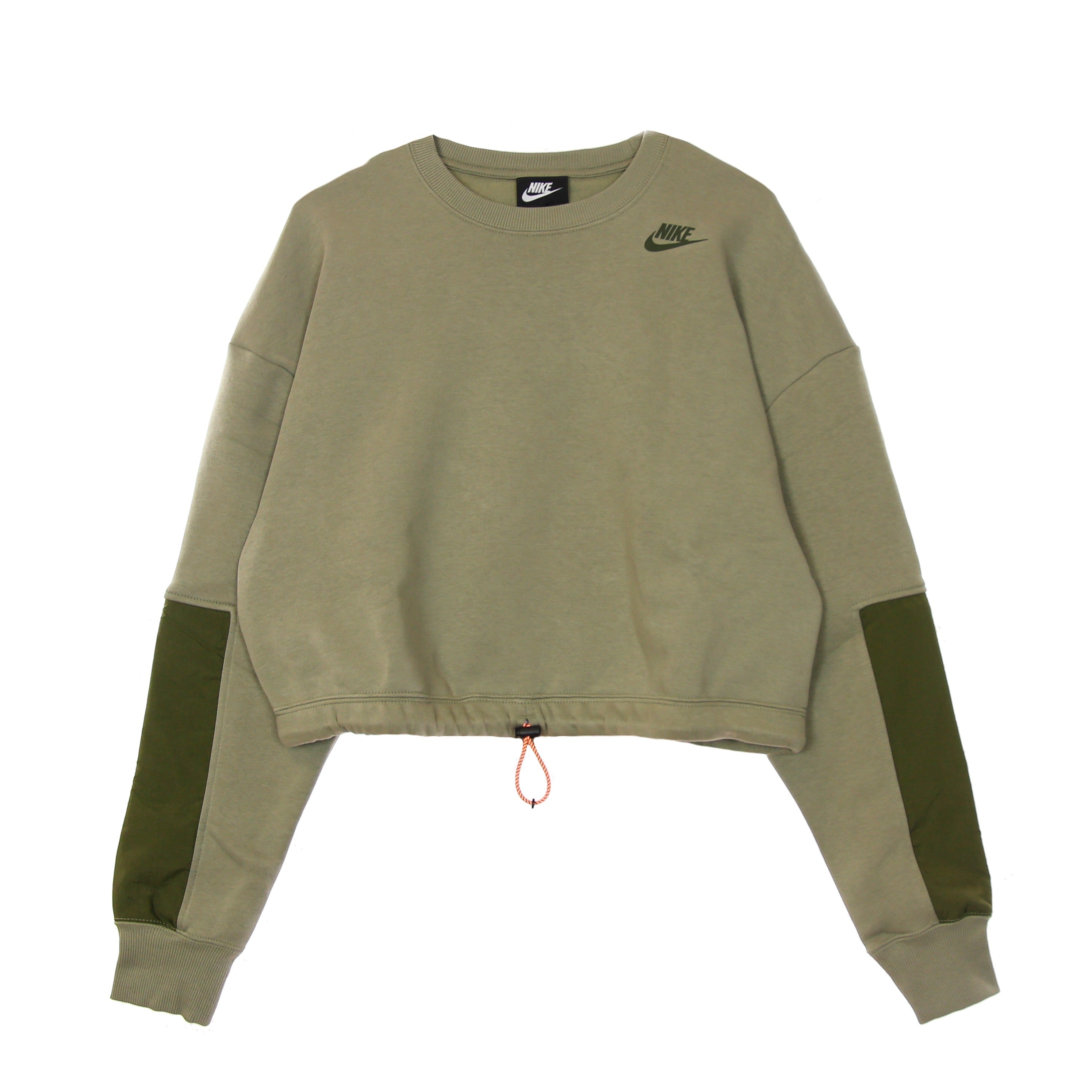 Nike, Felpa Girocollo Corta Donna W Sportswear Crew Fleece Uu, Light Army/cargo Khaki/cargo Khaki