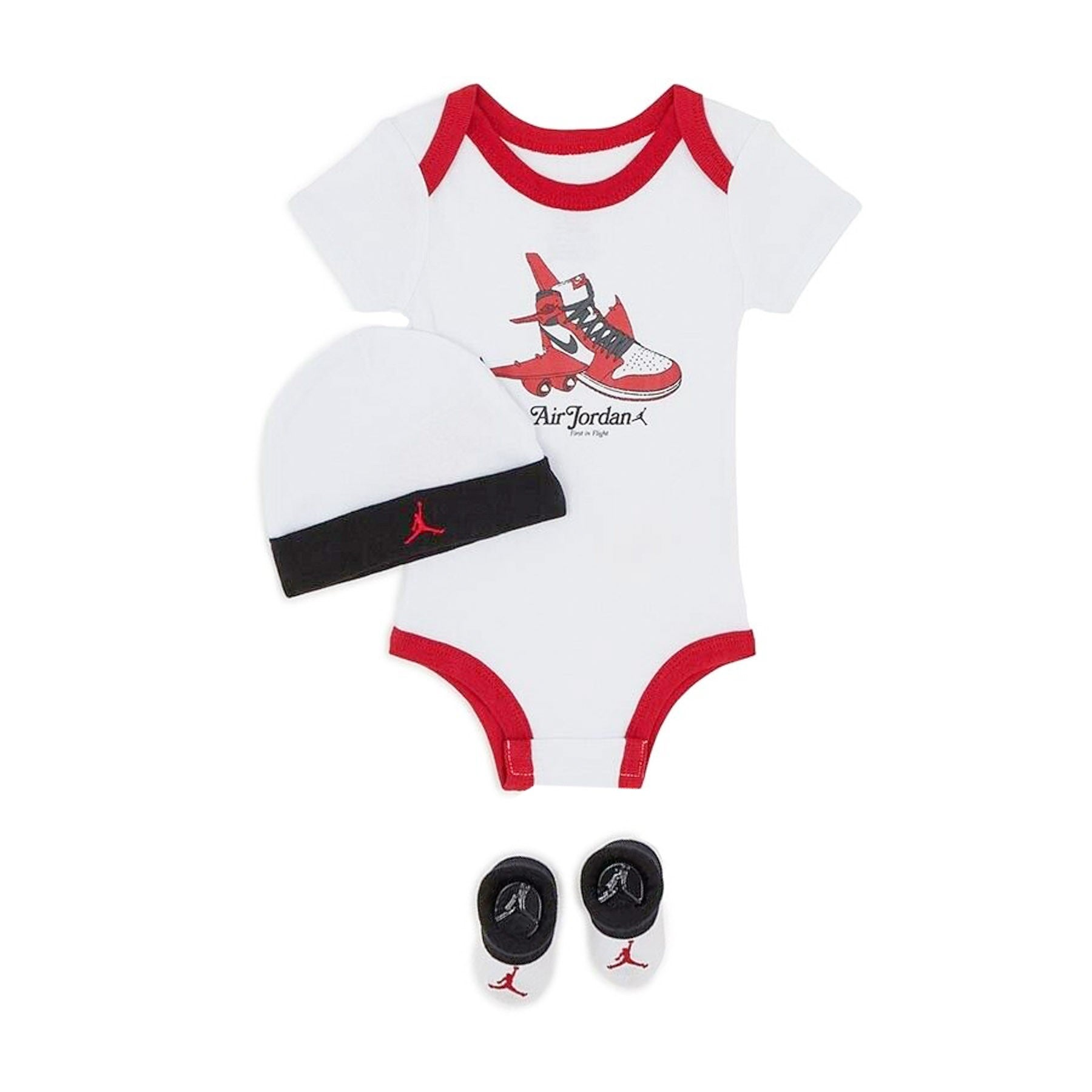 Set de cuerpo+sombrero+medias Baby AJ1 primero en sombrero de vuelo/bodysuit set blanco