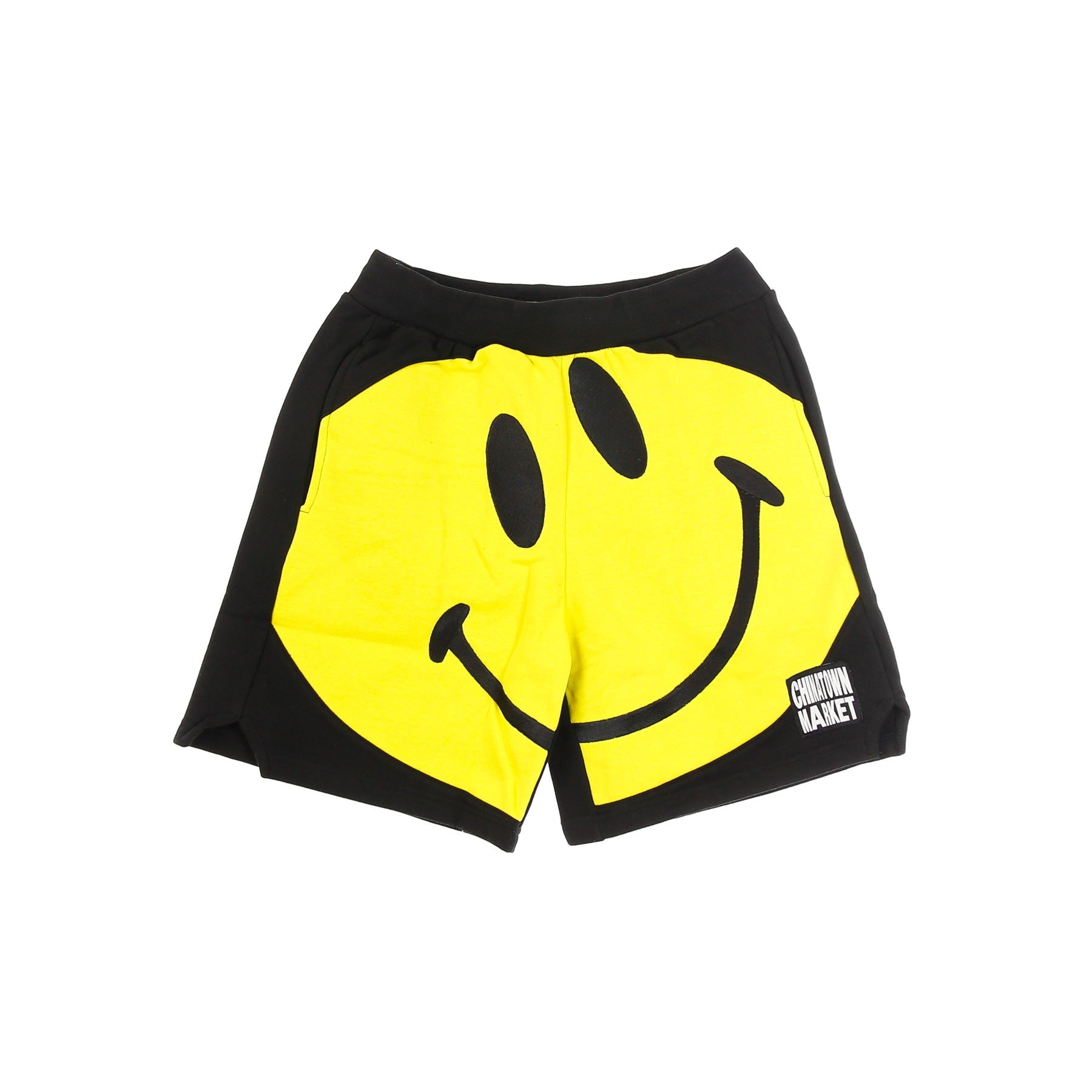 Market, Pantalone Corto Tuta Felpato Uomo Big Smiley Sweatshorts, Black/yellow