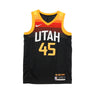 Nike Nba, Canotta Basket Uomo Nba Swingman  Jersey City Edition 2020 No 45 Donovan Mitchell Utajaz, Black/sundial