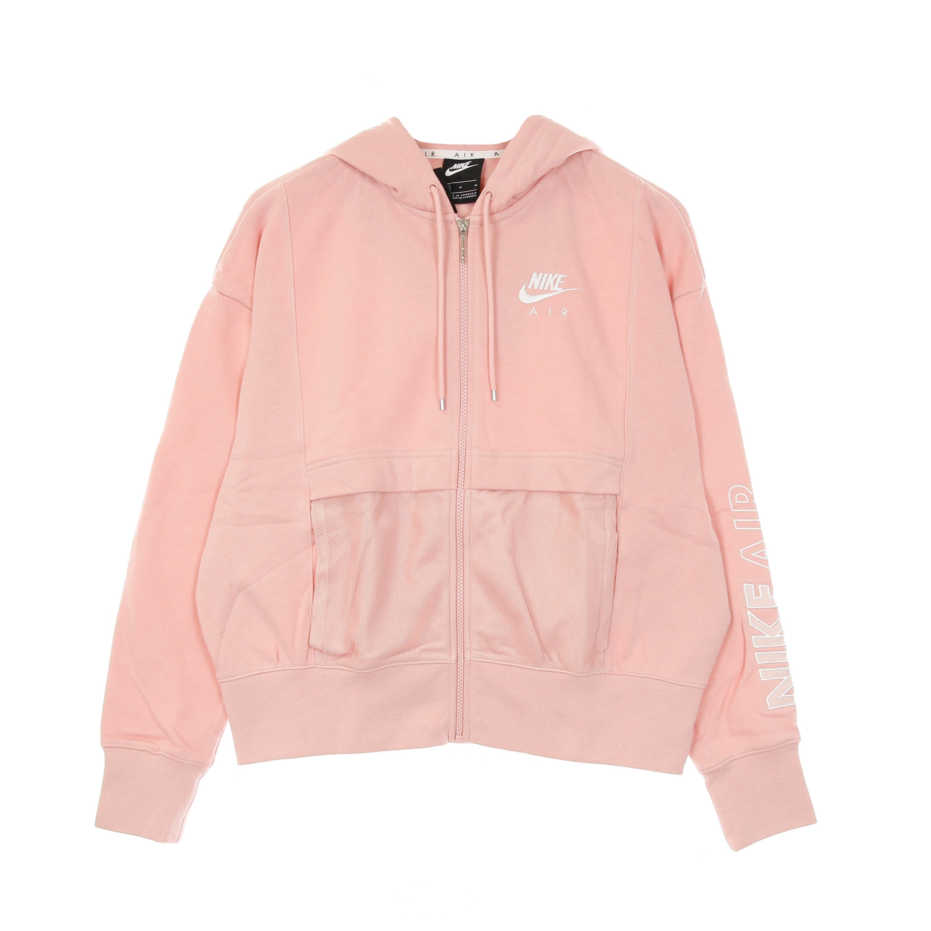 Nike, Felpa Cappuccio Zip Donna Sportswear Air Top Fleece, Pink Glaze/white