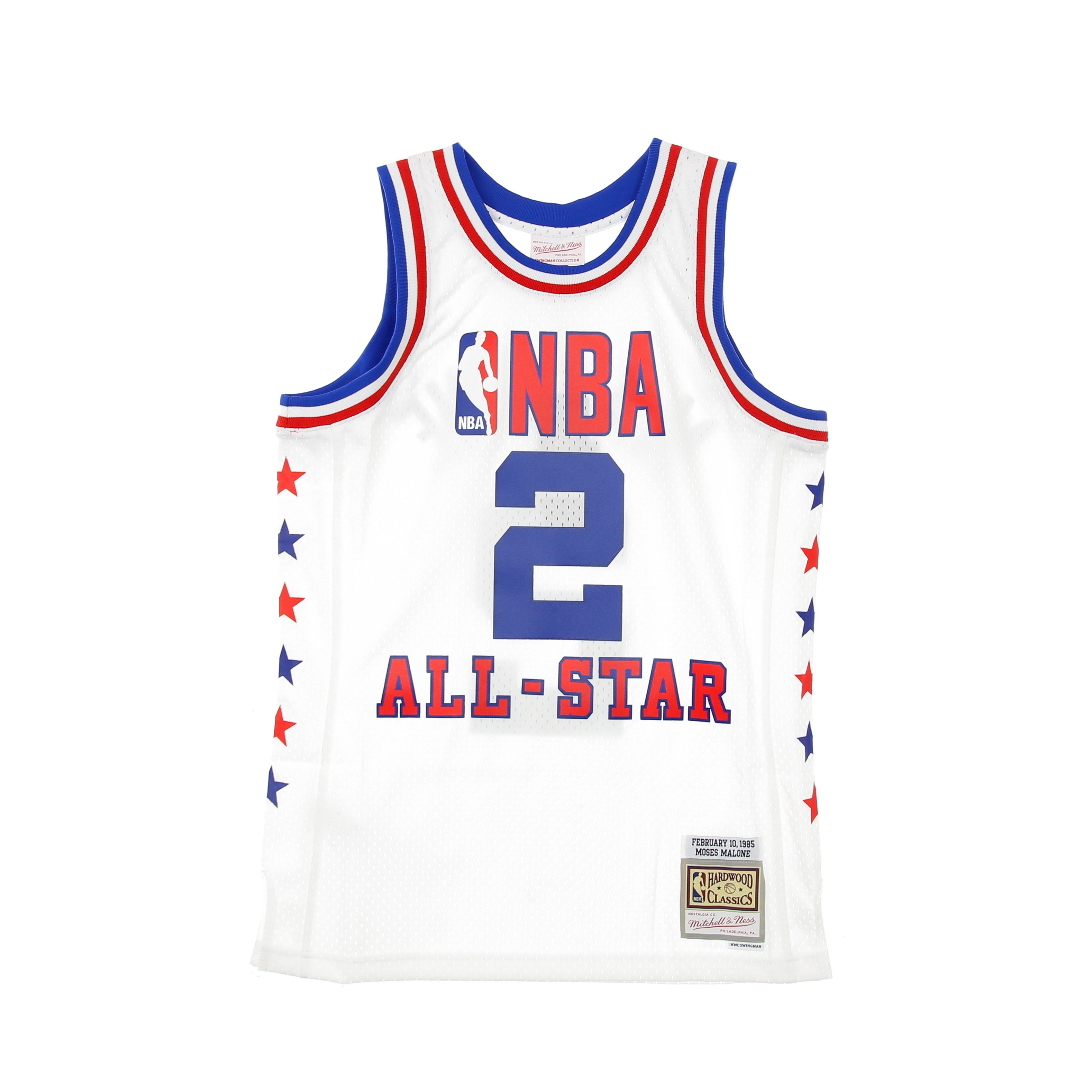 Mitchell & Ness, Canotta Basket Uomo Nba Swingman Jersey Hardwood Classics No.2 Moses Malone All Star Game East 1985, White