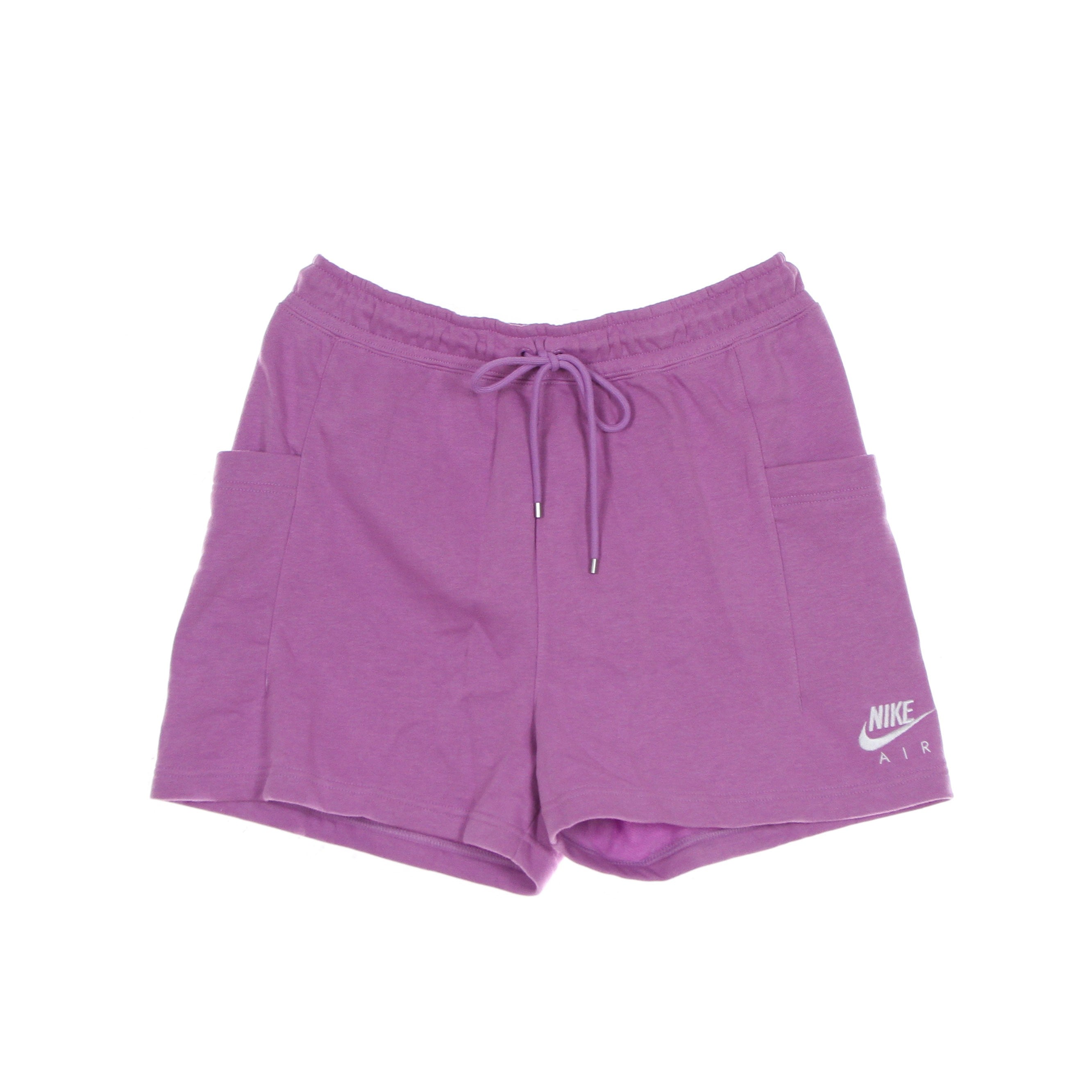 Nike, Pantalone Corto Tuta Felpato Donna W Sportswear Air Short Fleece High Rise, Violet Shock/white