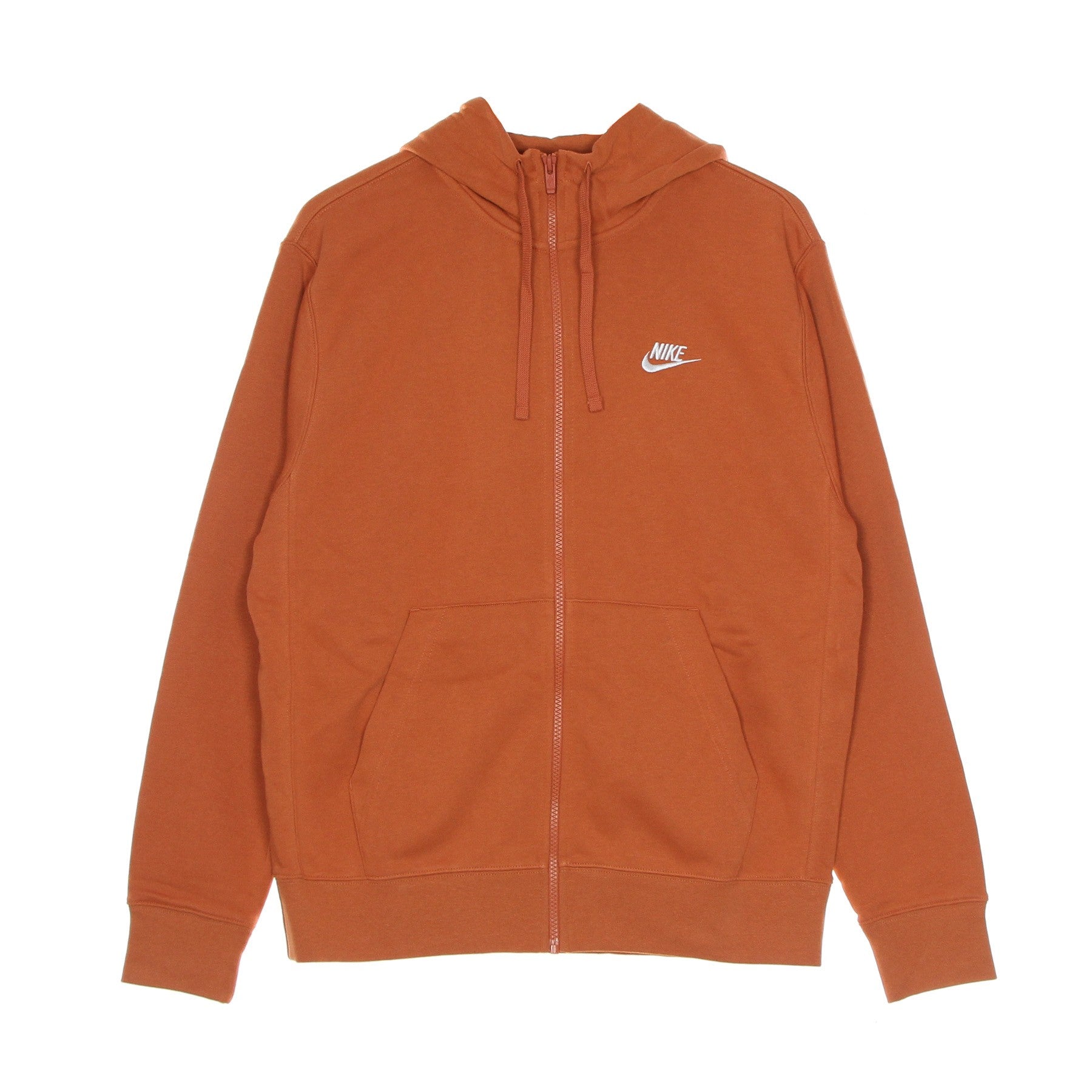 Nike, Felpa Leggera Cappuccio Zip Uomo Sportswear Club Hoodie Full Zip French Terry, Light Sienna/light Sienna/white