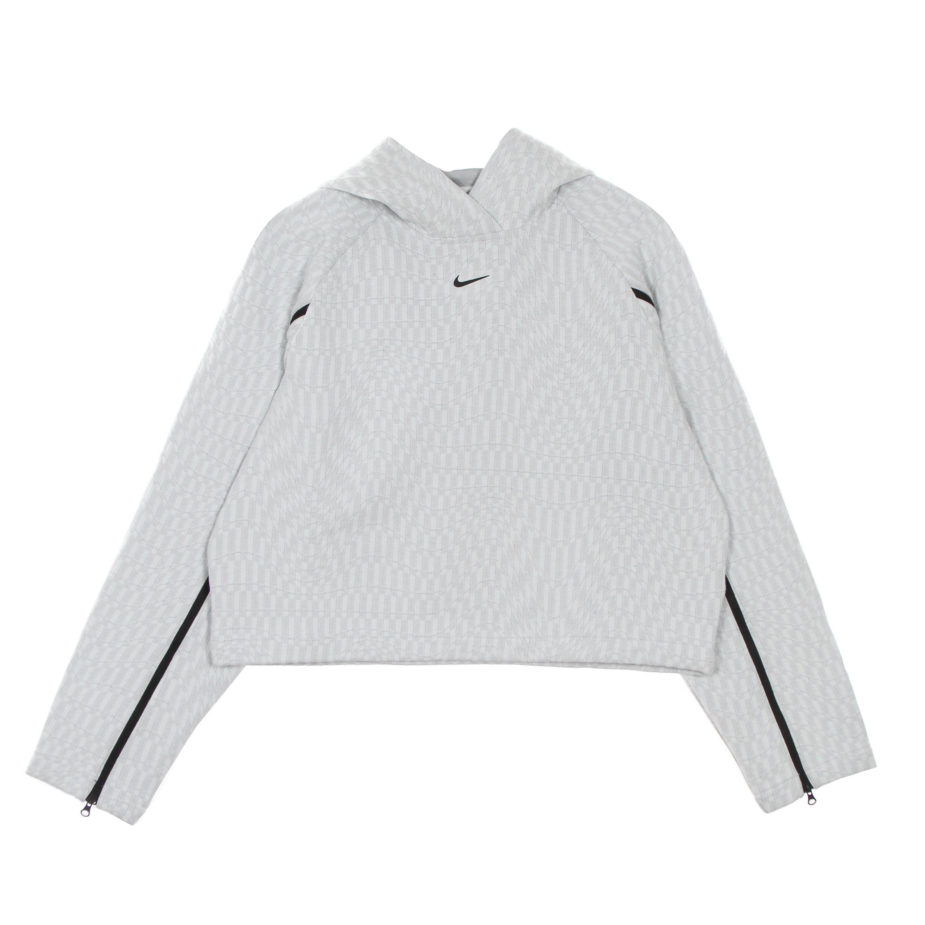 Nike, Felpa Leggera Cappuccio Donna W Sportswear Tech Pack Hoodie All Over Jacquard, White/black