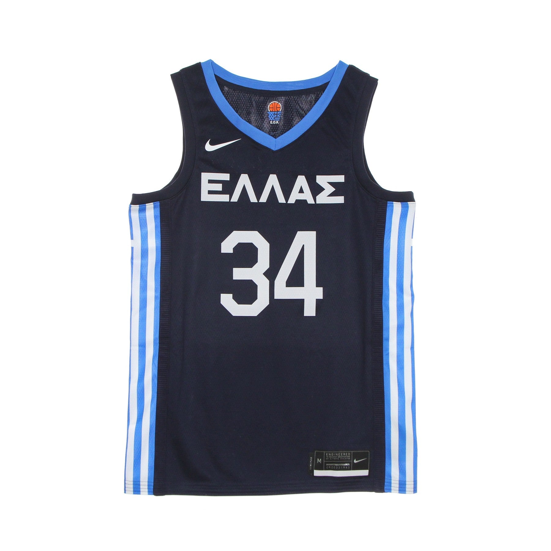 Olimpiadas de camiseta de tanques de canasta Nike Jersey Limited No. 34 Giannis Antetokounmpo Grecia Road College Navy