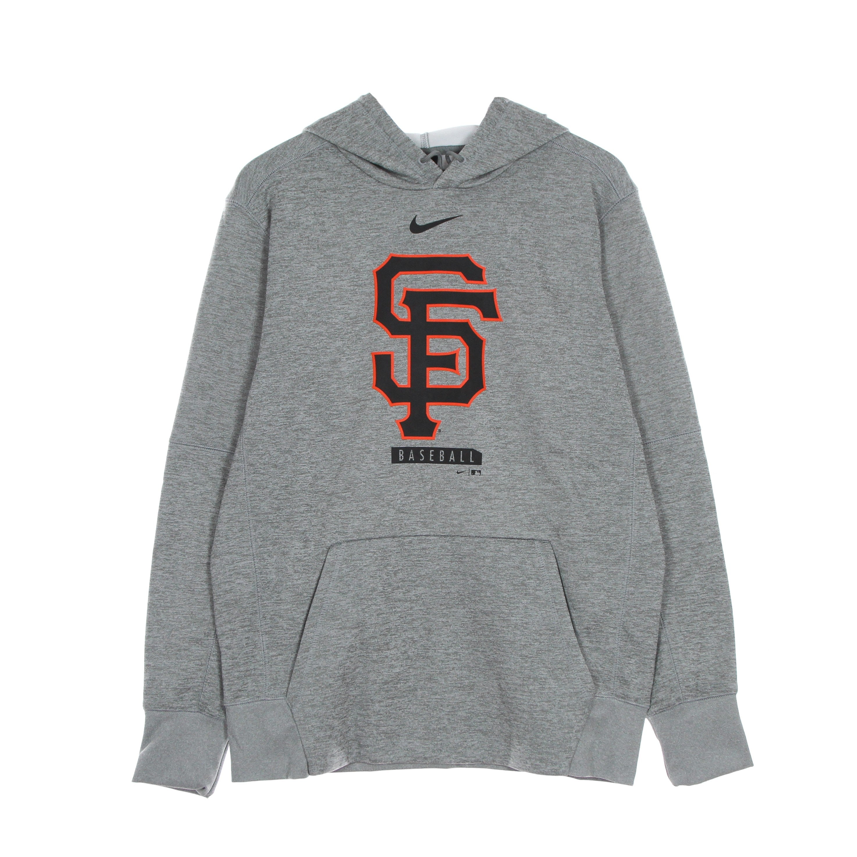 Nike Mlb, Felpa Cappuccio Uomo Mlb Logo Therma Performance Pullover Hoodie Safgia, Dark Grey Heather