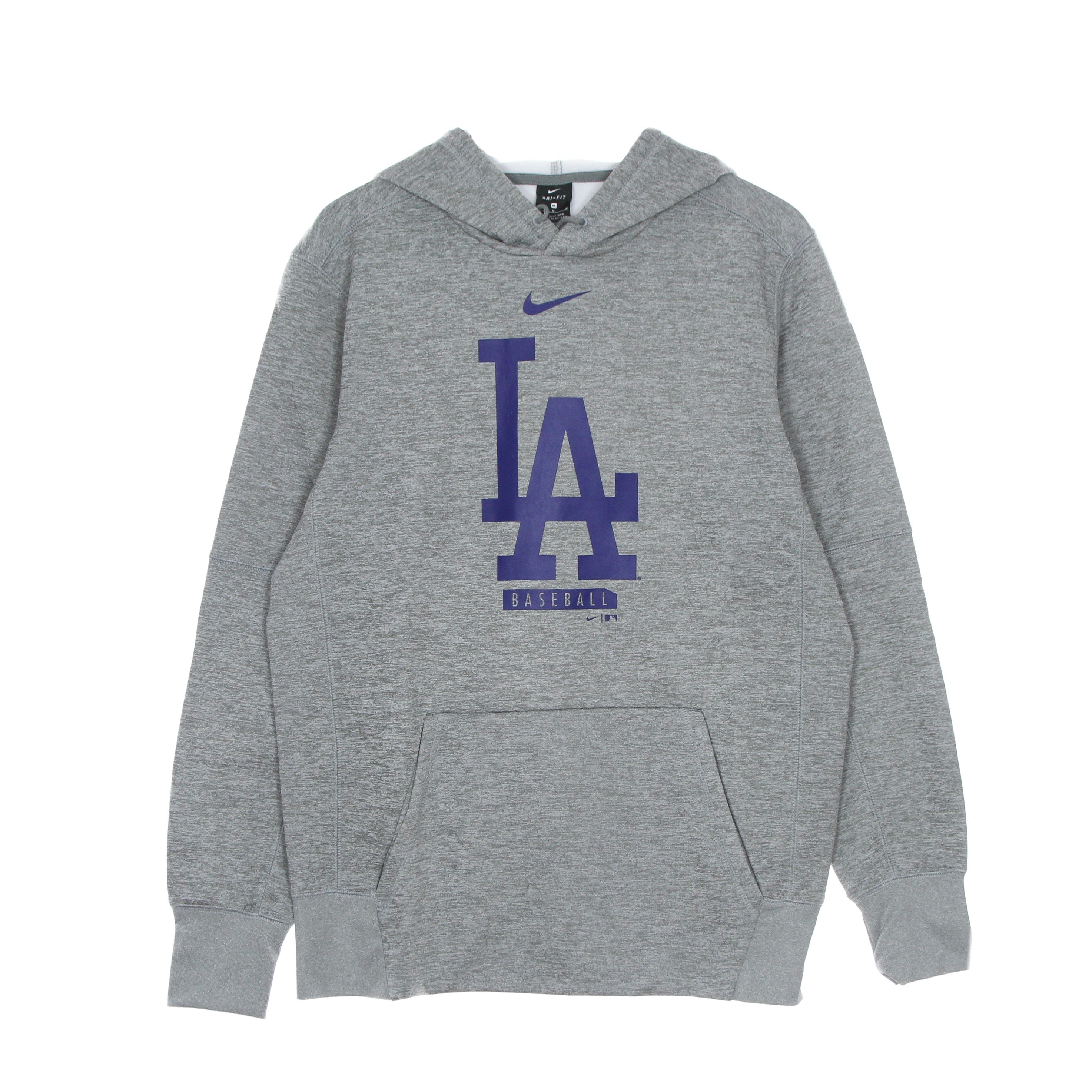 Nike Mlb, Felpa Cappuccio Uomo Mlb Logo Therma Performance Pullover Hoodie Losdod, Dark Grey Heather