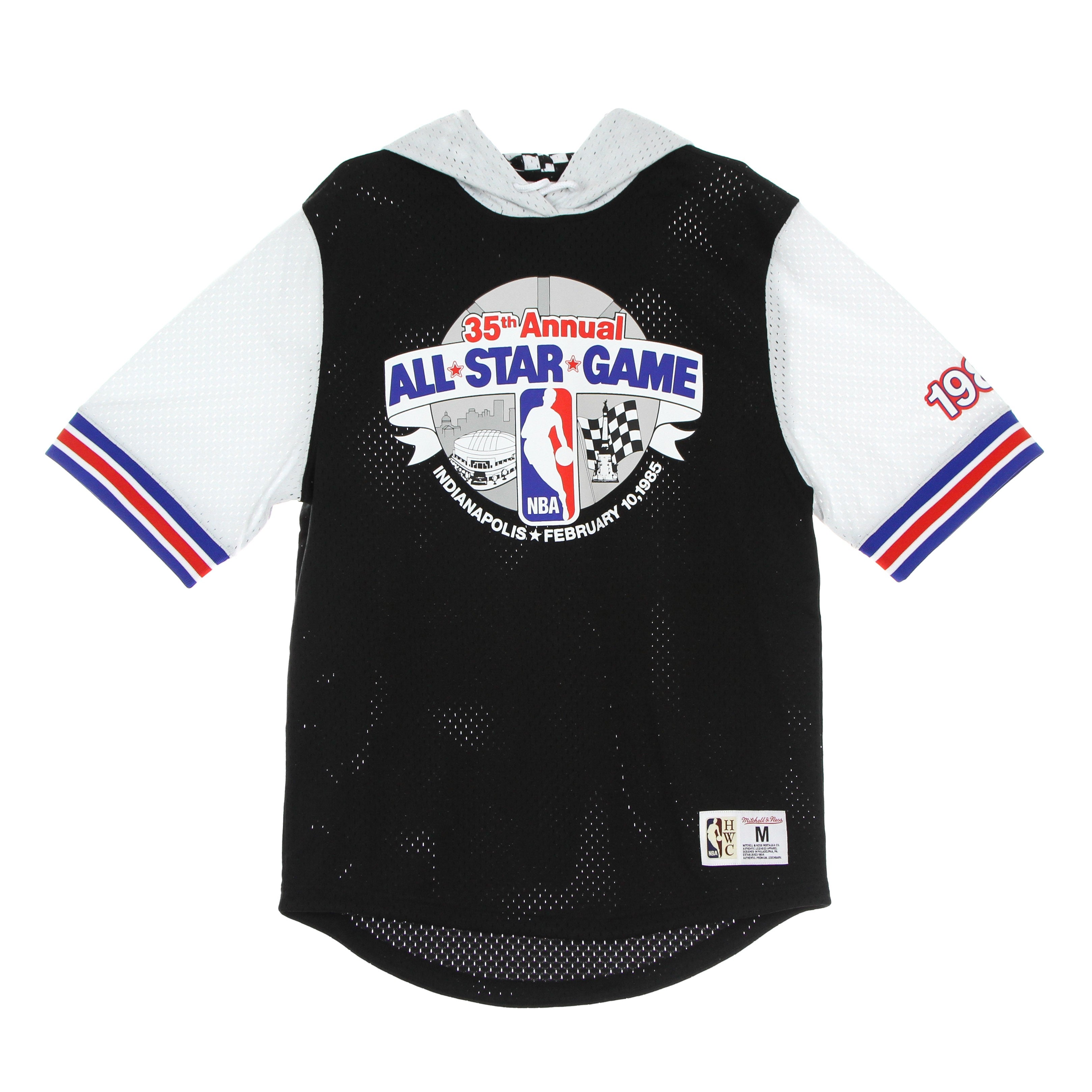 Mitchell & Ness, Felpa Leggera Cappuccio Manica Corta Uomo Nba  Mesh Fashion Hoodie Hardwood Classics All Star Game 1985, Black/black/silver