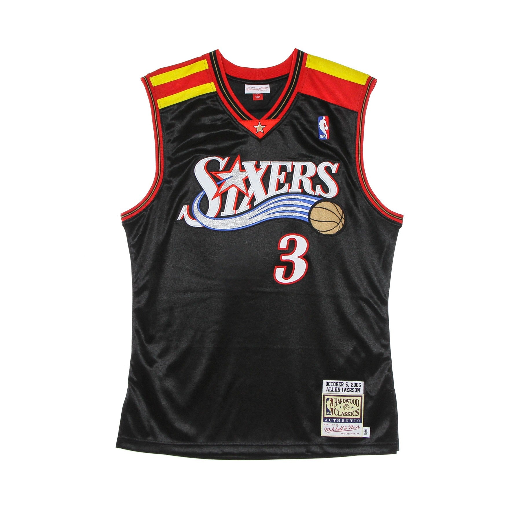 Herren-Basketball-Tanktop Nba Authentic Jersey Hardwood Classics Nr. 3 Allen Iverson 2006 Phi76e Schwarz/Original-Teamfarben