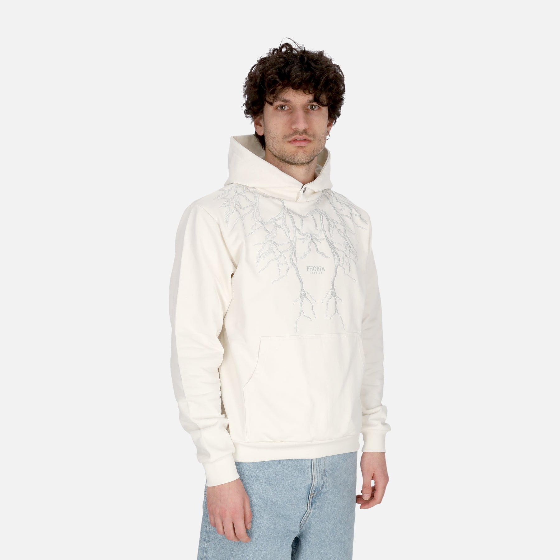 Felpa Leggera Cappuccio Uomo Embroidery Lightning Hoodie White/grey