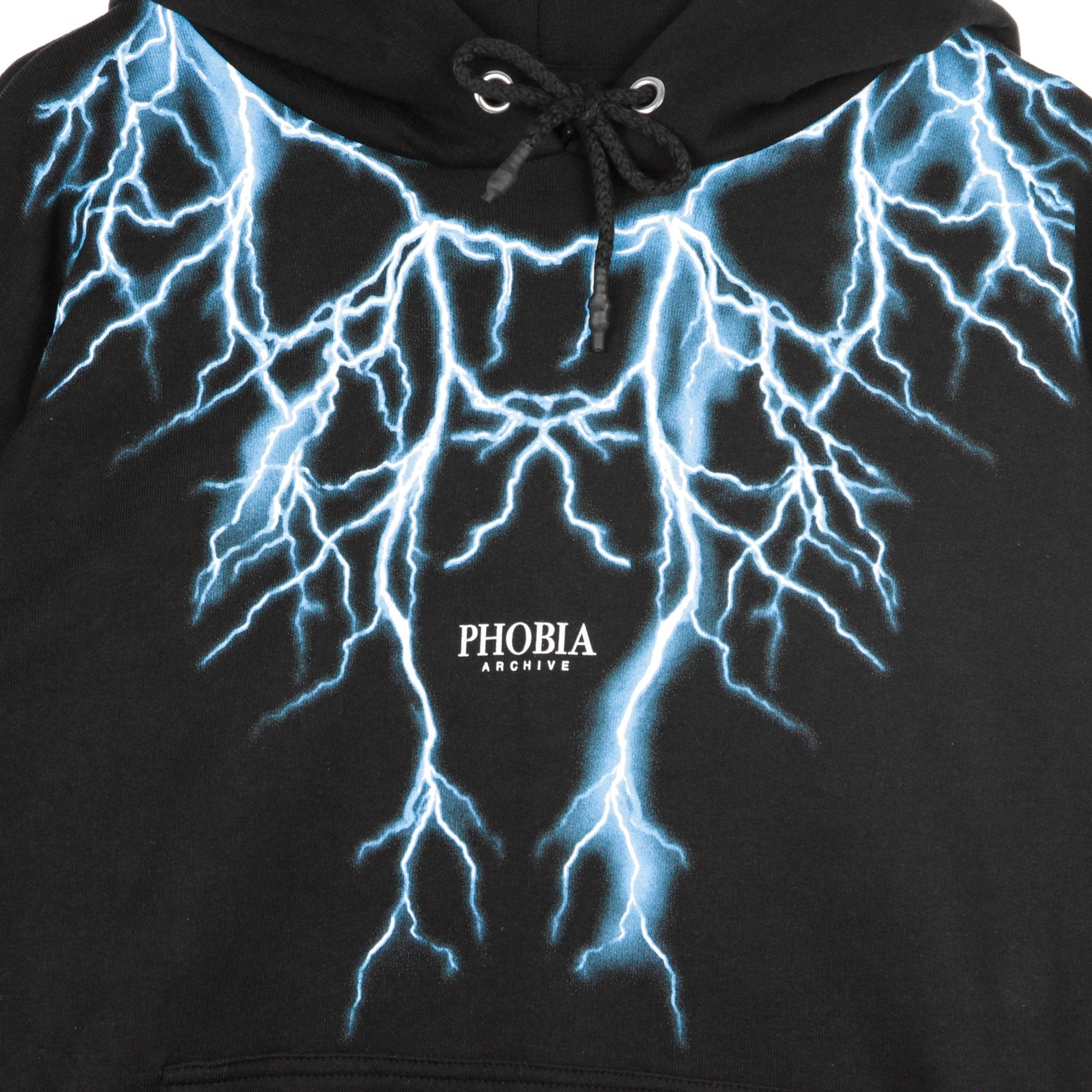 Leichtes Herren-Sweatshirt mit Kapuze, hellblauer Lightning-Hoodie, Schwarz/Hellblau