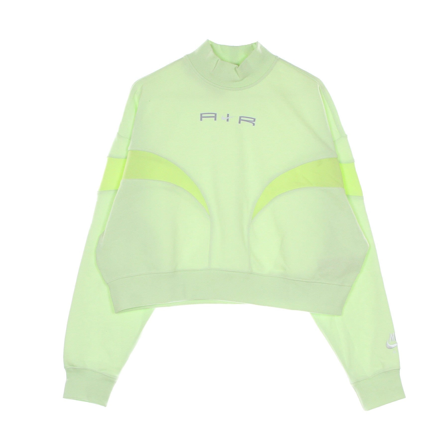 Nike, Felpa Leggera Collo Alto Corta Donna Air Fleece Mock Long Sleeve Top, Lime Ice/lt Lemon Twist/white