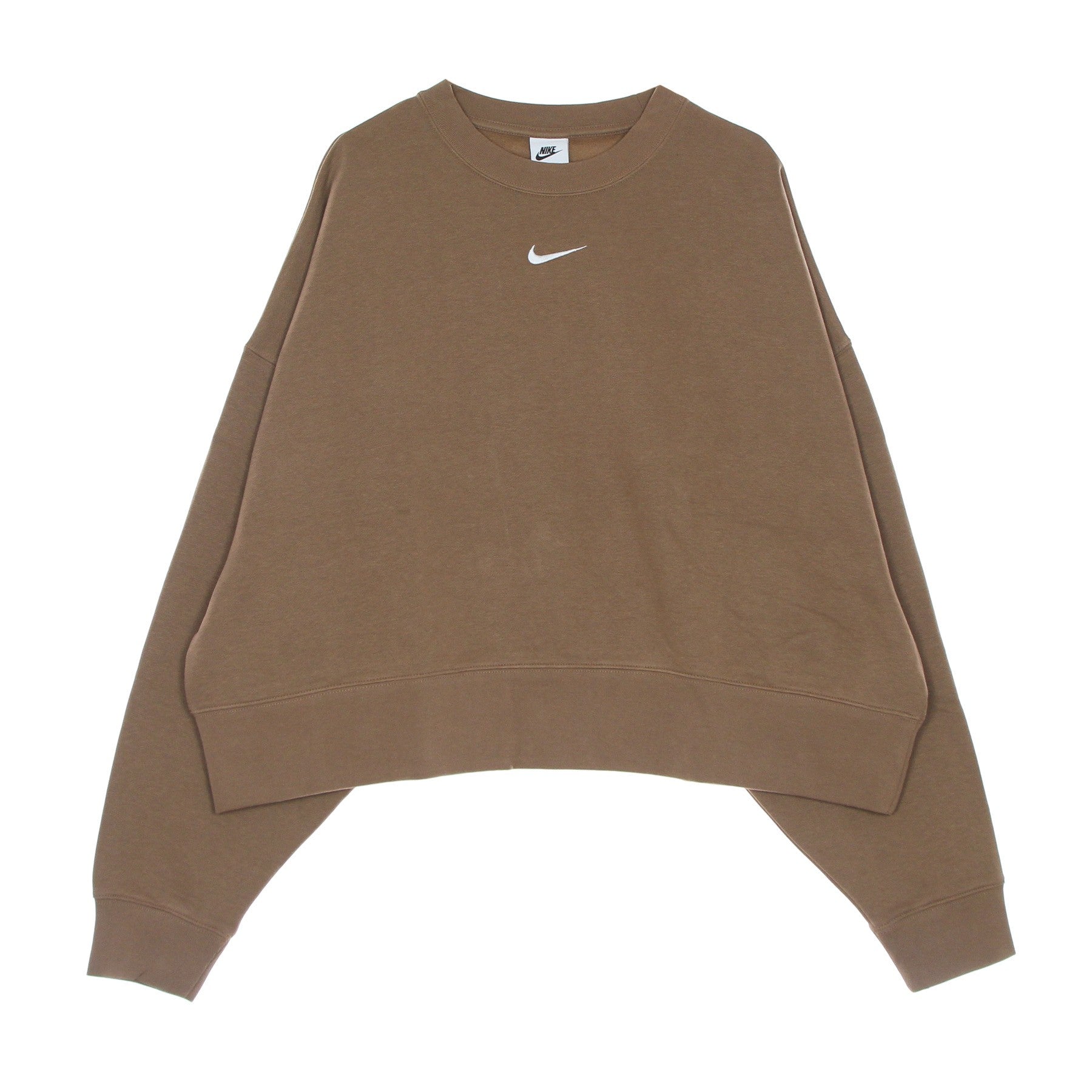 Felpa Girocollo Donna Essentials Collection Fleece Oversize Crewneck Archaeo Brown/white