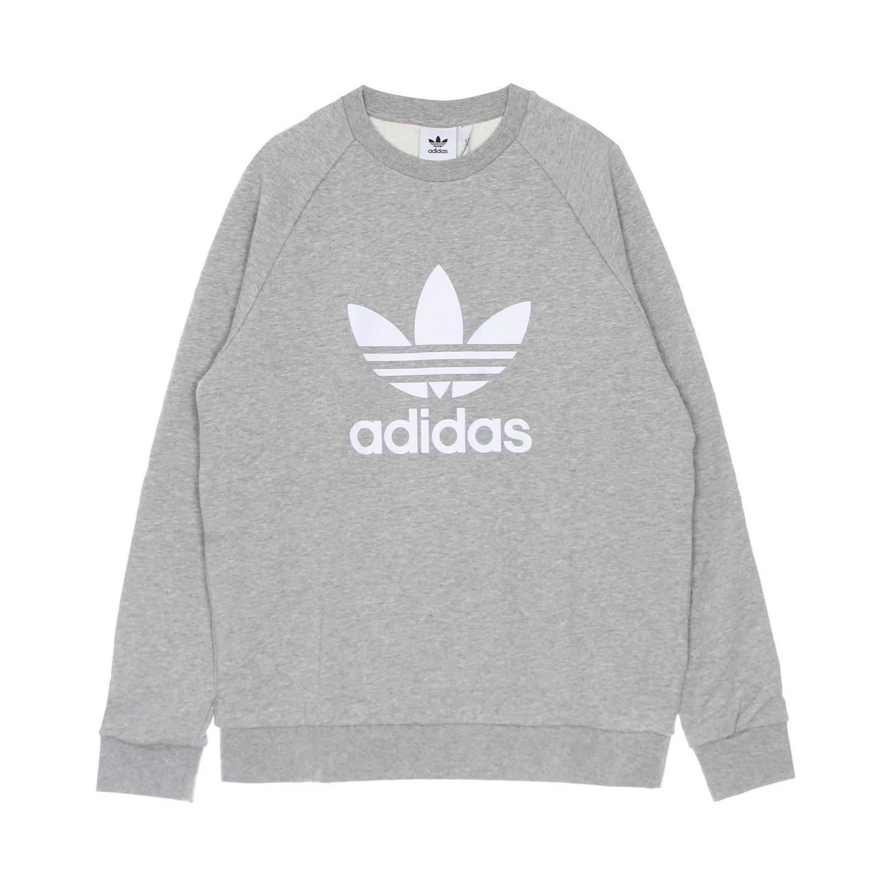 Adidas, Felpa Girocollo Uomo Trefoil Crew, Medium Grey Heather/white