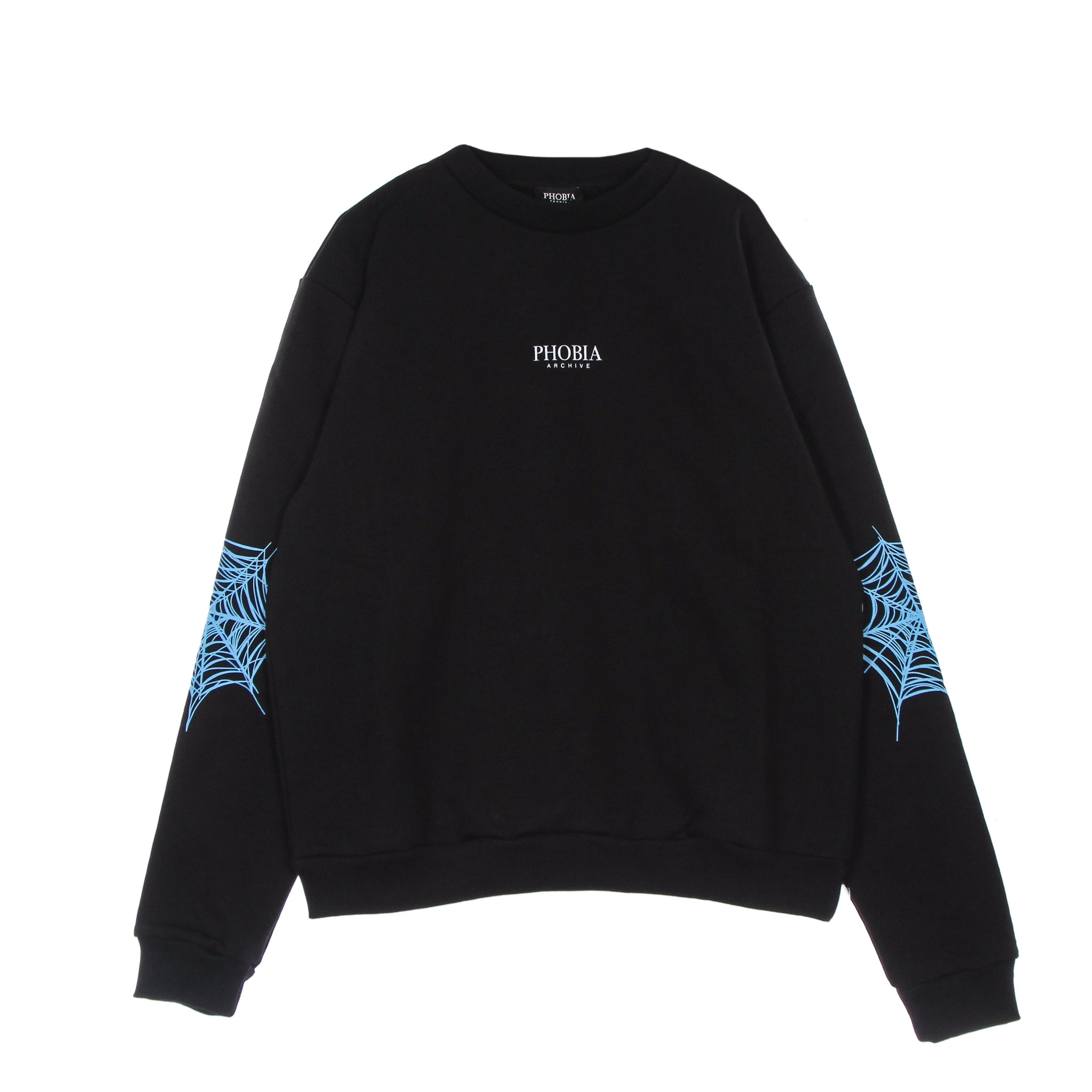 Phobia, Felpa Leggera Girocollo Uomo Light Blue Cobweb Print Crewneck, Black/light Blue