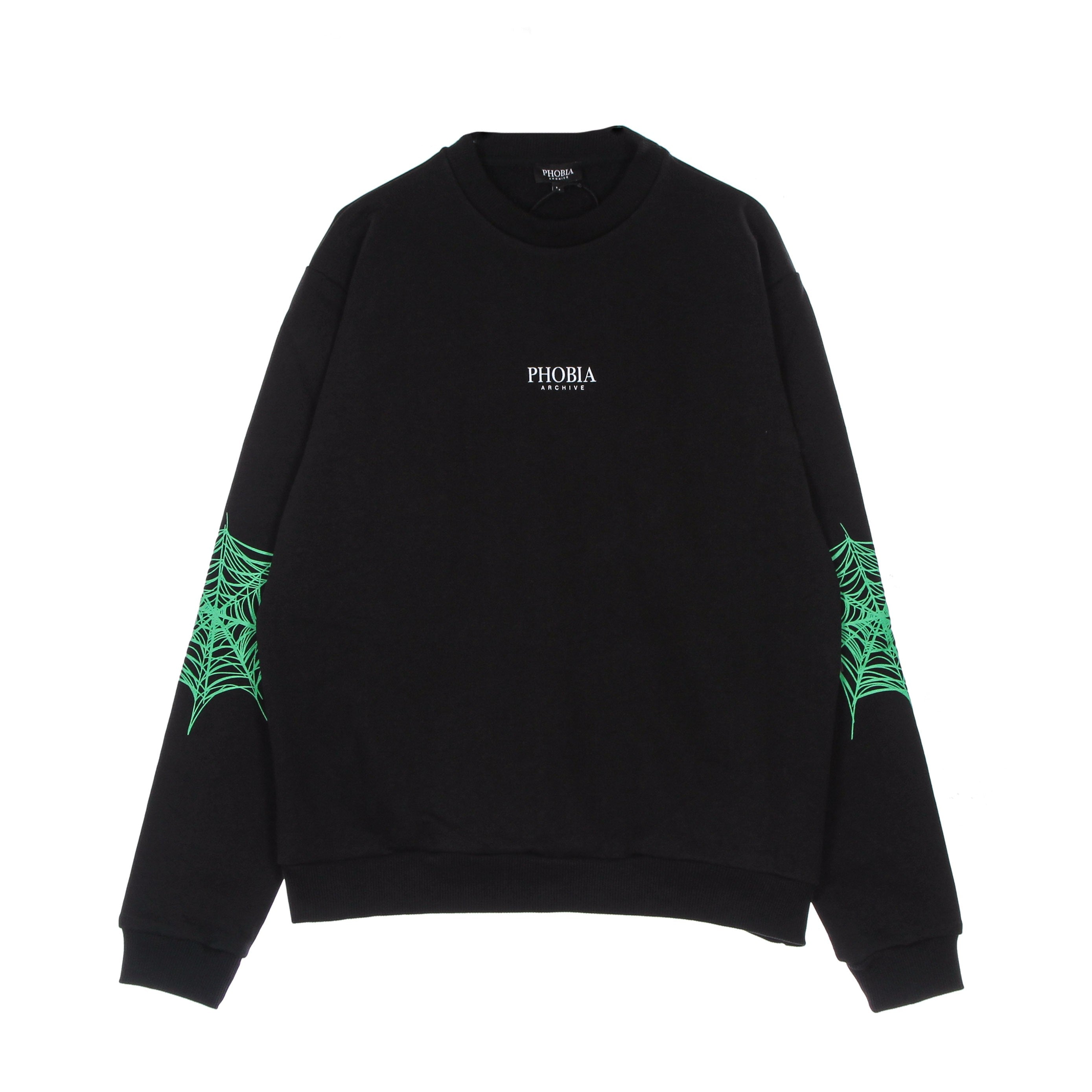 Phobia, Felpa Leggera Girocollo Uomo Green Cobweb Print Crewneck, Black/green