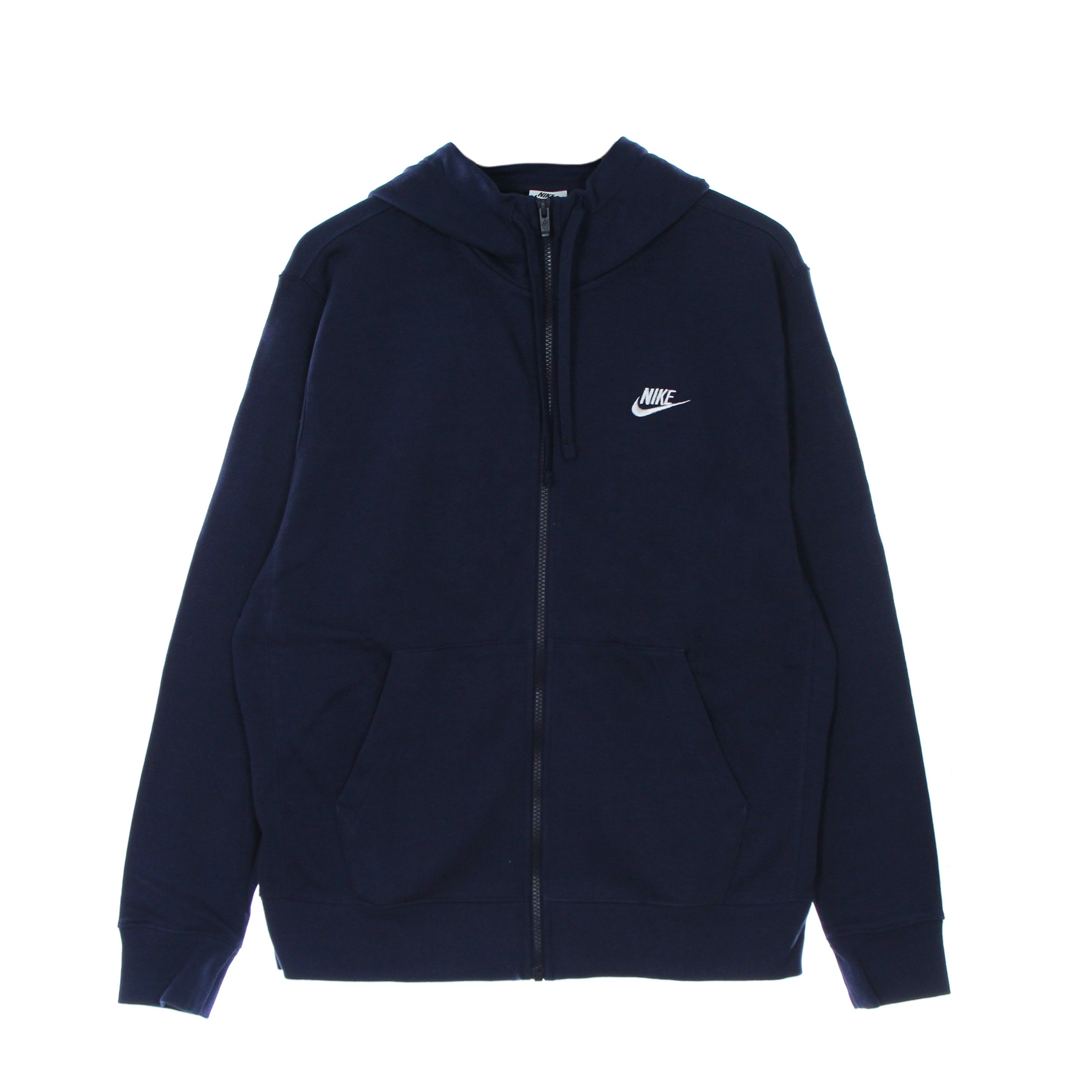 Nike, Felpa Leggera Cappuccio Zip Uomo Sportswear Club Hoodie Full Zip French Terry, Midnight Navy/midnight Navy/white