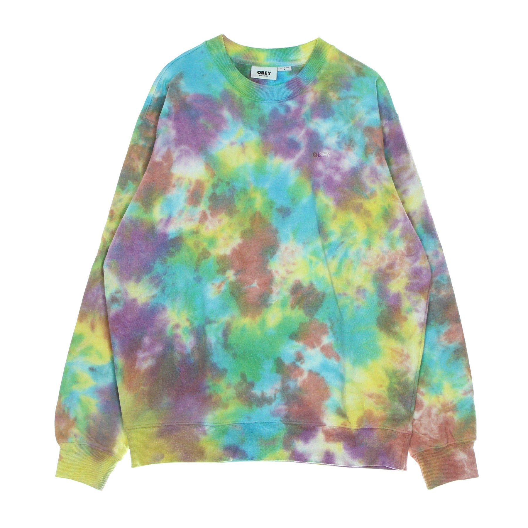 Obey, Felpa Leggera Girocollo Uomo Mini Bold Recycled Tie Dye Crew Specialty Fleece, A.i. Aqua Multi