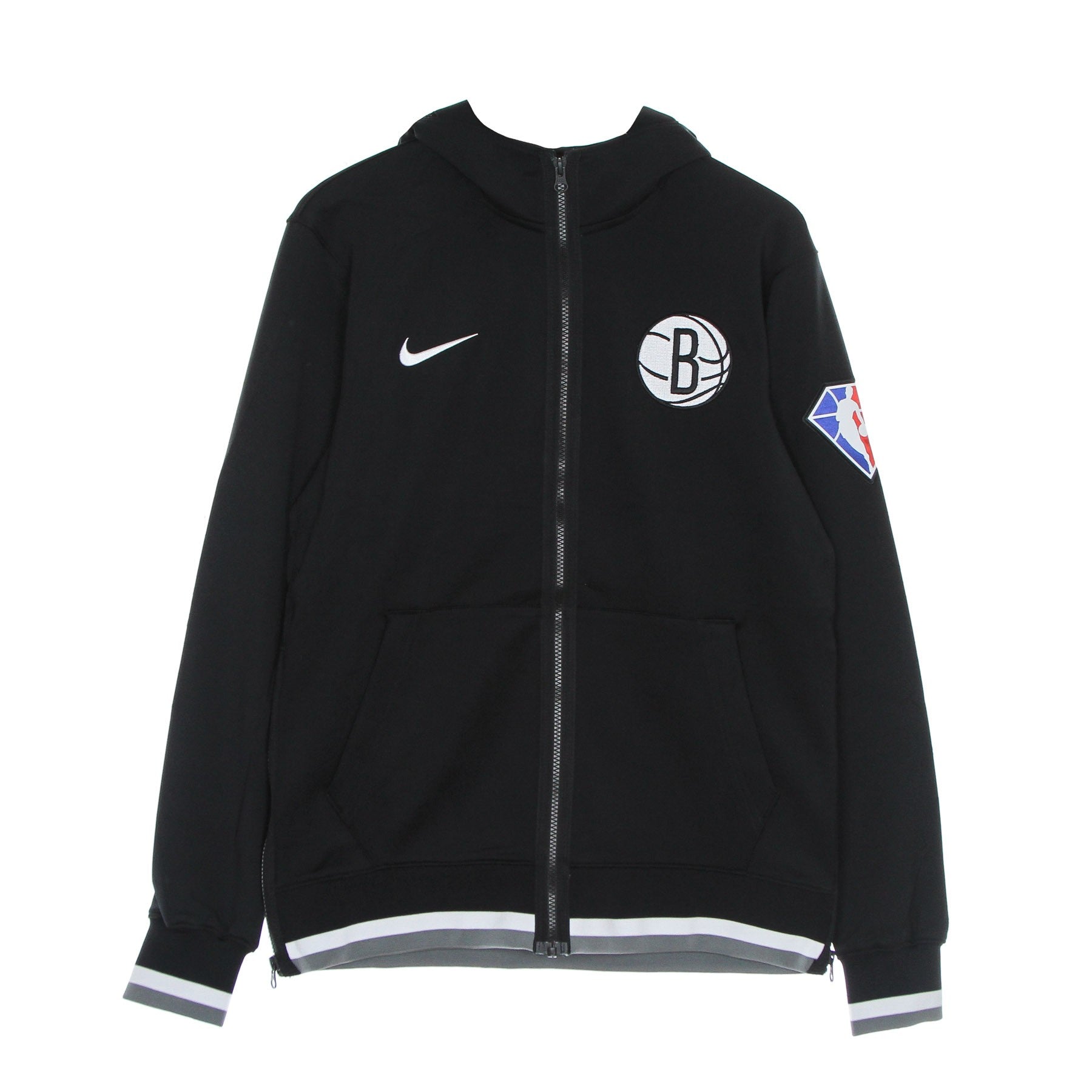 Nike Nba, Felpa Leggera Cappuccio Zip Uomo Nba Dri Fit Showtime Full Zip Hood Bronet, Black/white/dark Steel Grey/white