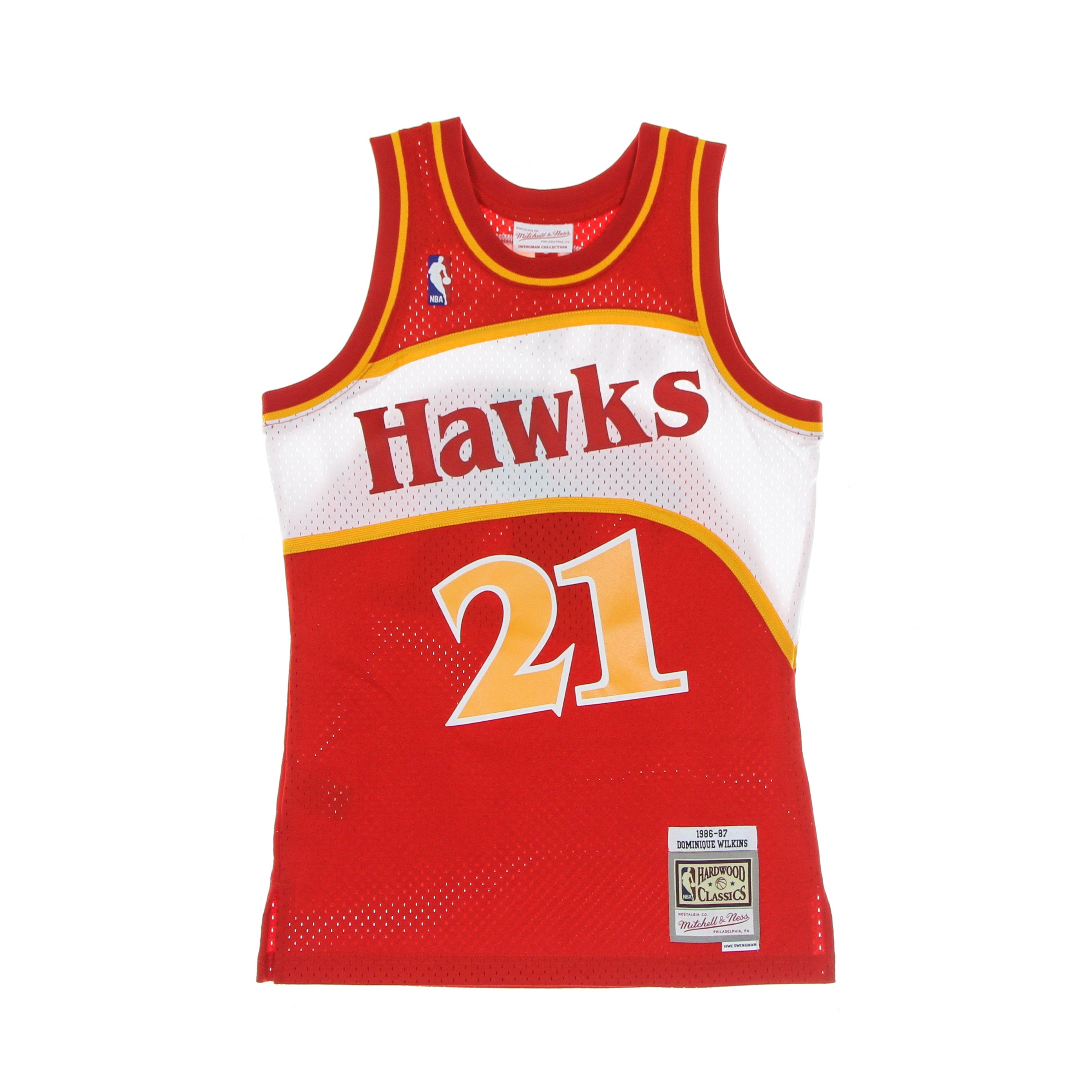 Mitchell & Ness, Canotta Basket Uomo Nba Swingman Jersey Hardwood Classics No 21 Dominique Wilkins 1986-87 Atlhaw Road, Scarlet