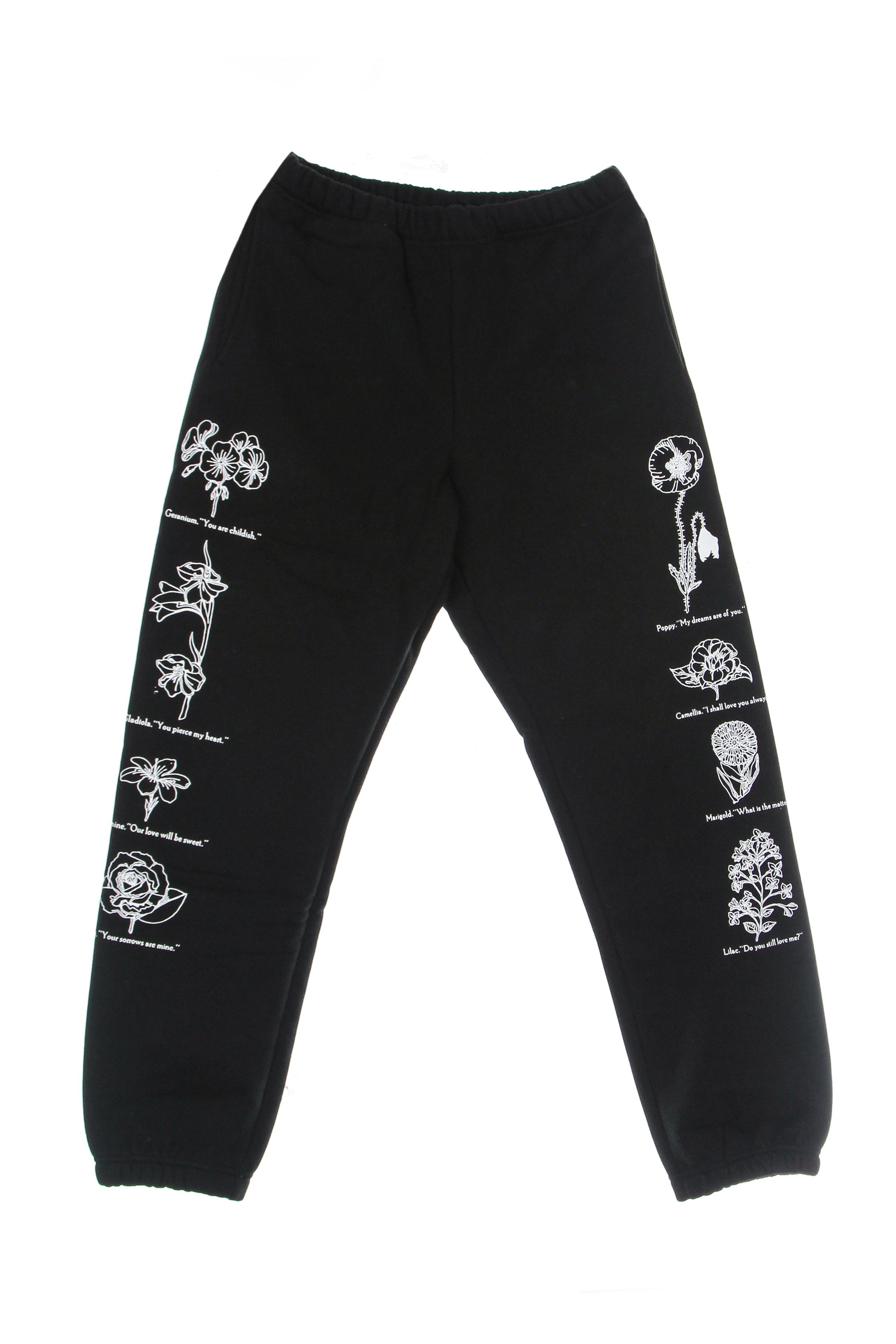 Men's Fleece Tracksuit Pants Flower Packet Hook Up Set Sweatpant Black