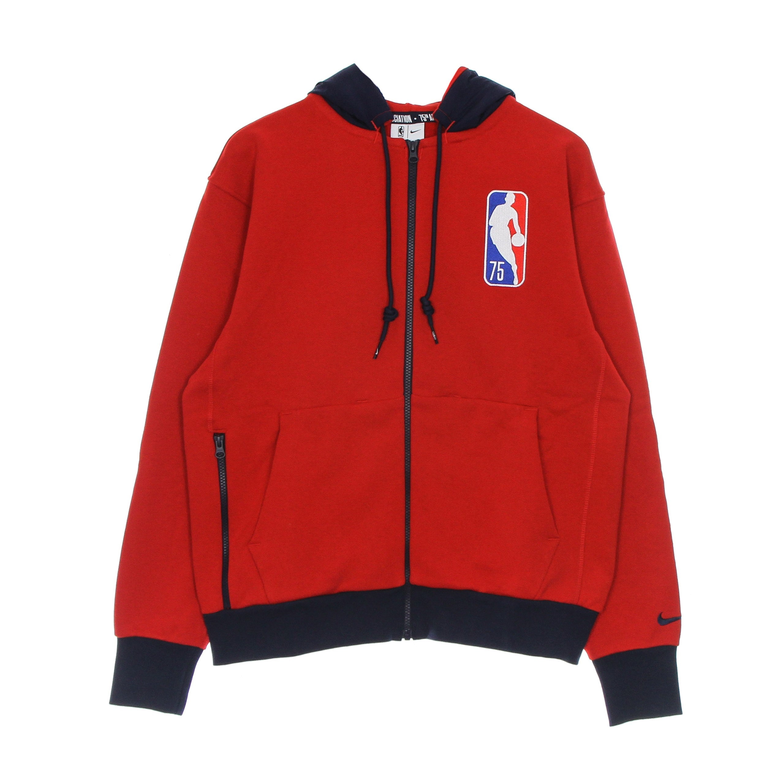 Nike Nba, Felpa Cappuccio Zip Uomo Nba Fleece Full-zip Hoodie Bronet, University Red/college Navy