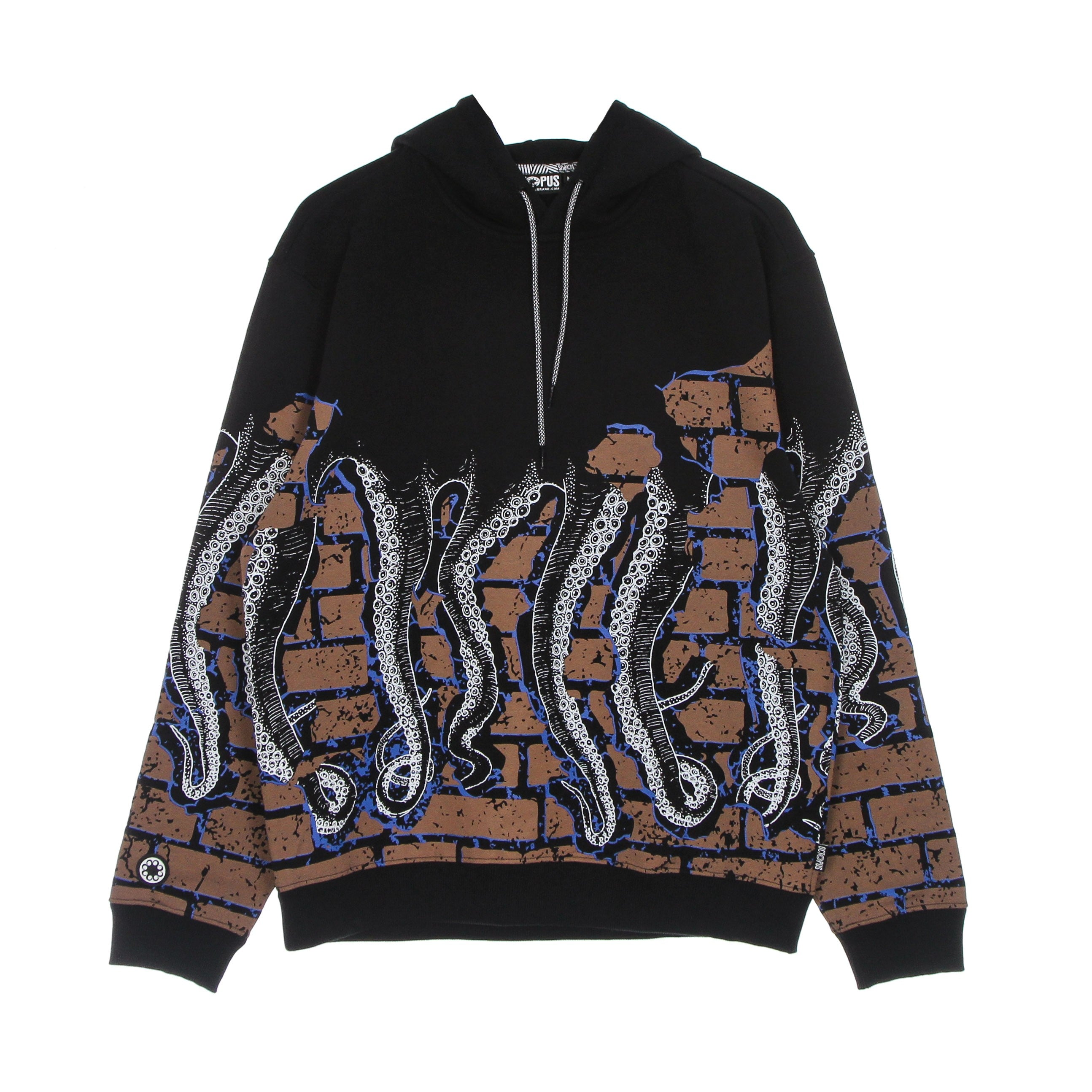 Octopus, Felpa Leggera Cappuccio Uomo Bricks Hoodie, Black