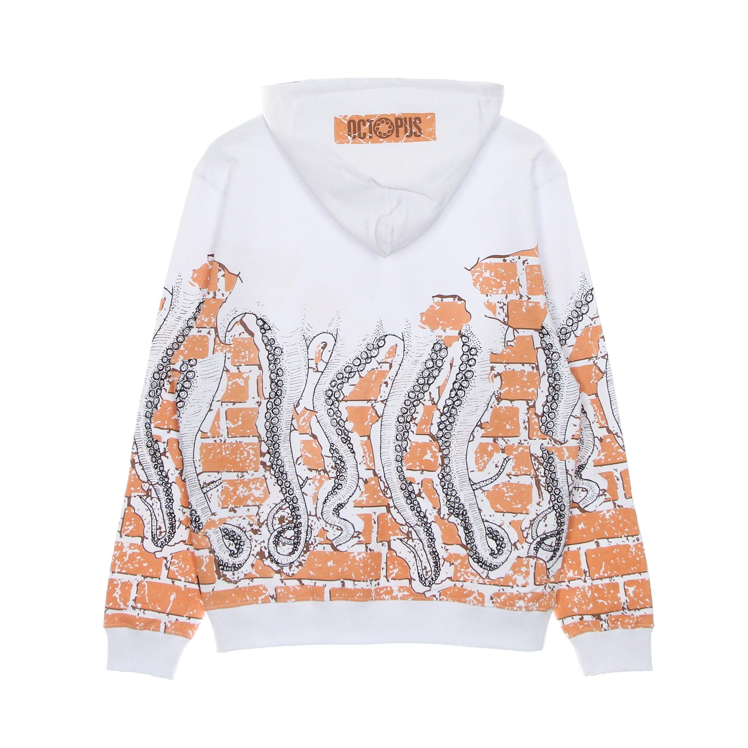 Octopus, Felpa Leggera Cappuccio Uomo Bricks Hoodie, White