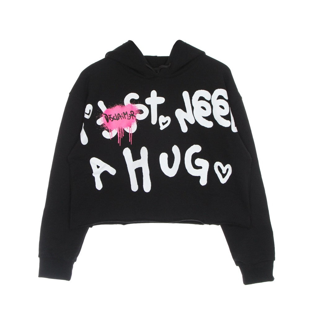 Kurzes, leichtes Kapuzen-Sweatshirt für Damen mit Logo-Crop-Hoodie in Schwarz