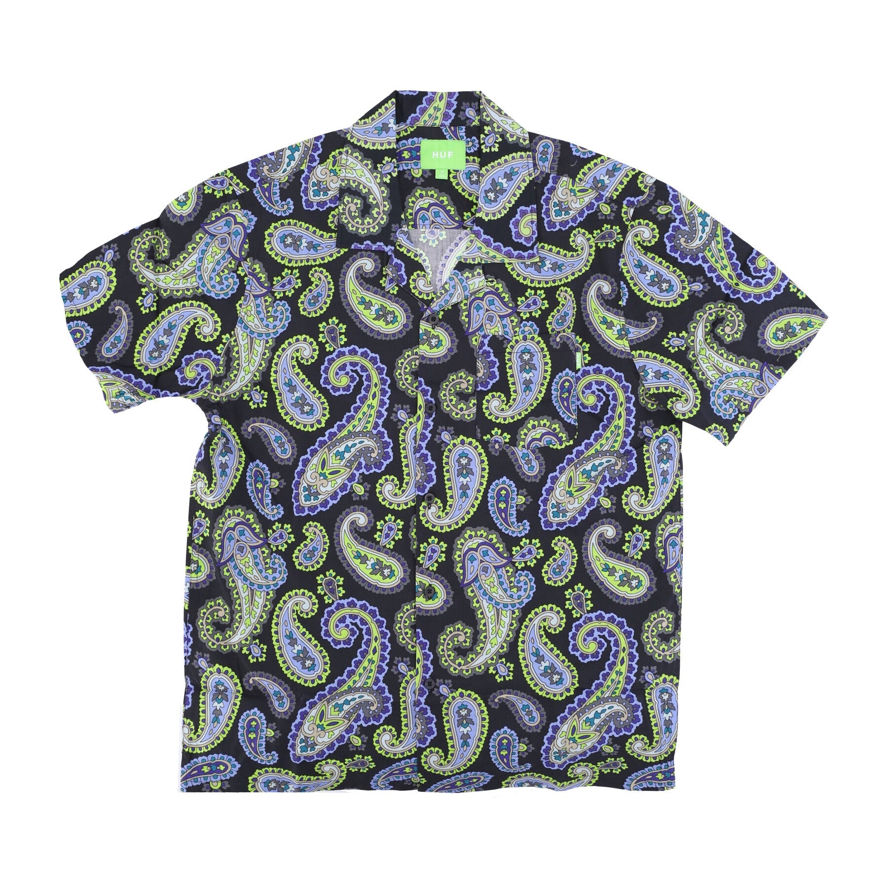 Huf, Camicia Manica Corta Uomo Paisley Woven Top, Black