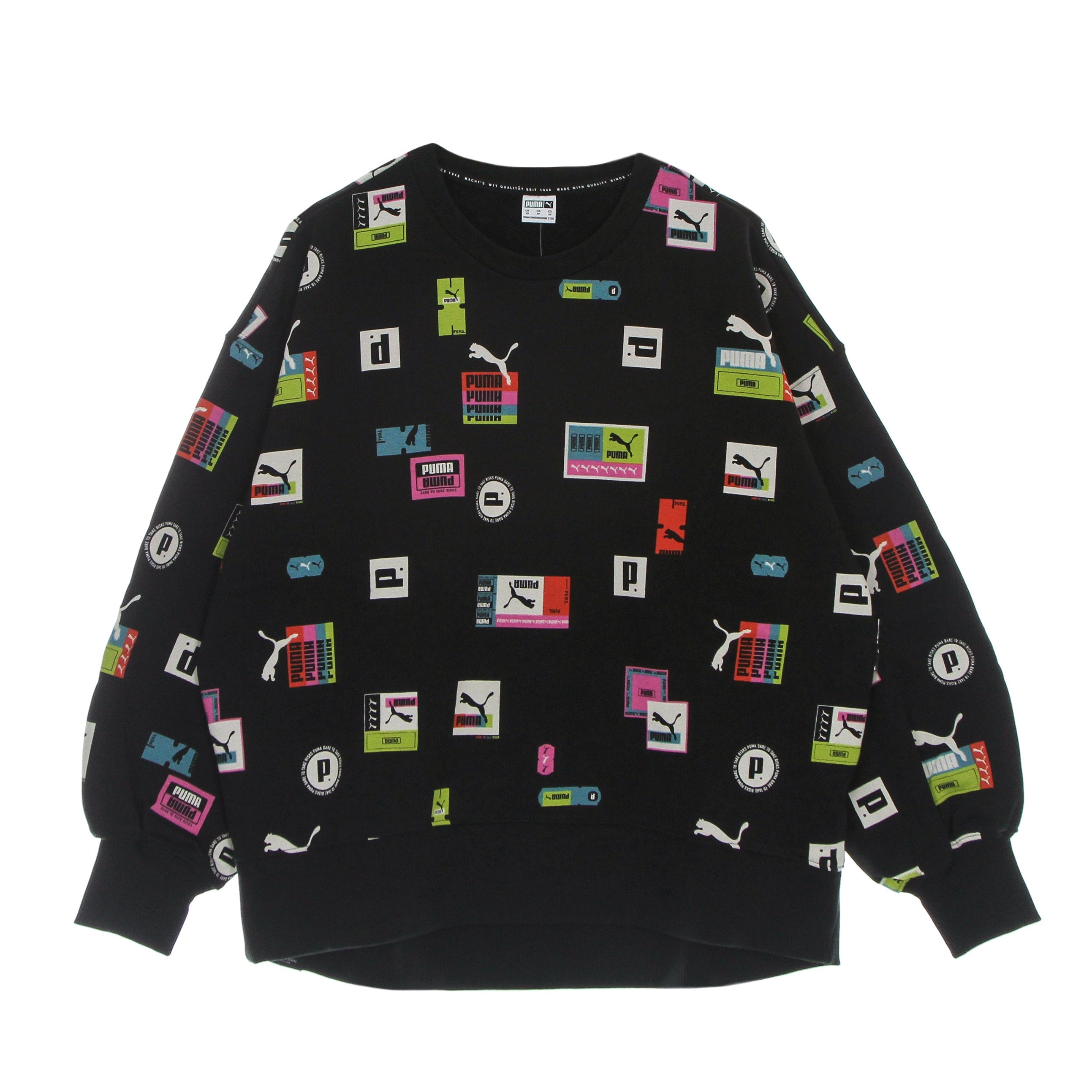 Puma, Felpa Leggera Girocollo Donna Brand Love Oversized All Over Print Crew, Black