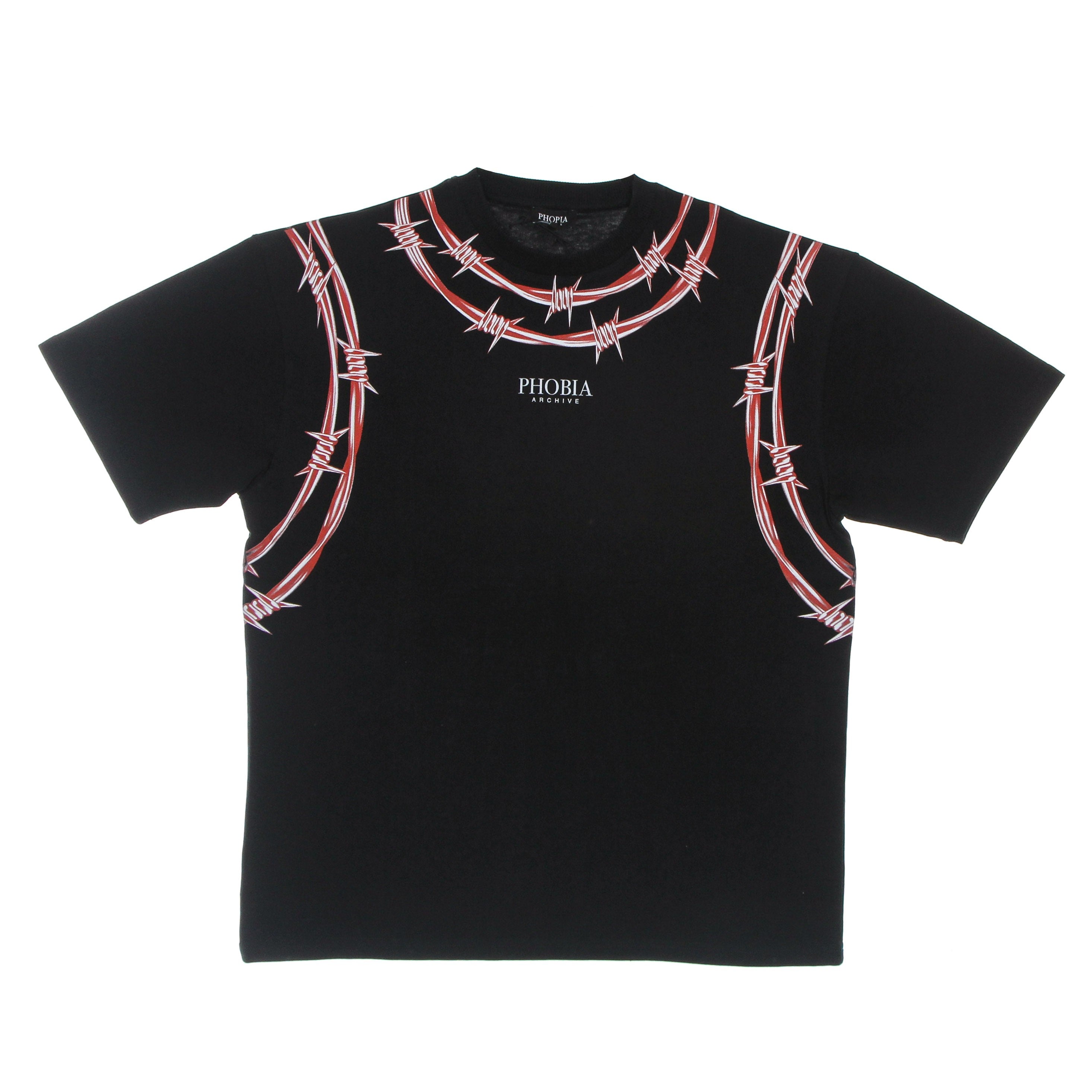 Phobia, Maglietta Uomo Barbed Wire Print Tee, Black/red