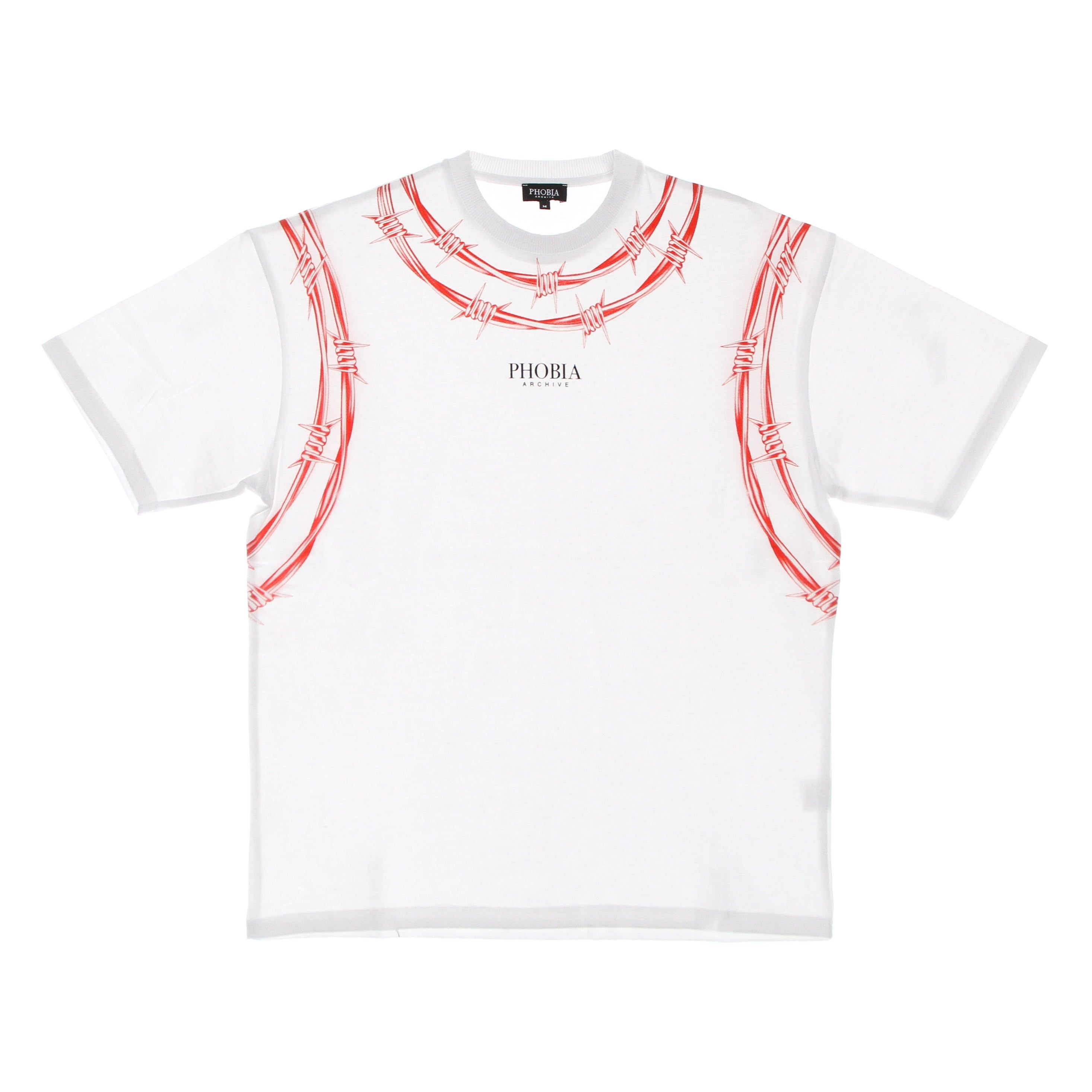 Phobia, Maglietta Uomo Barbed Wire Print Tee, White/red