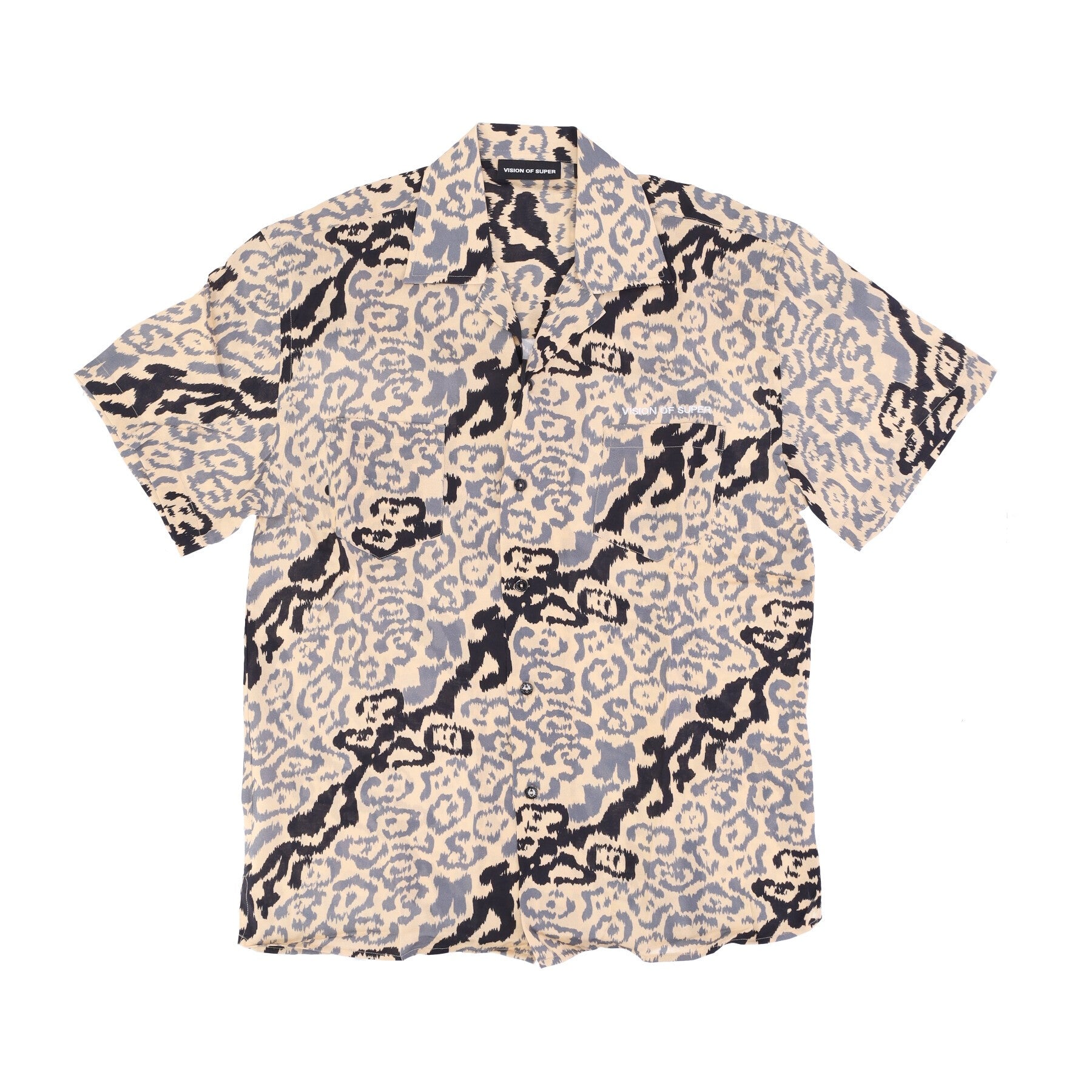 Men's Short Sleeve Shirt Allover Leopard Shirt Beige