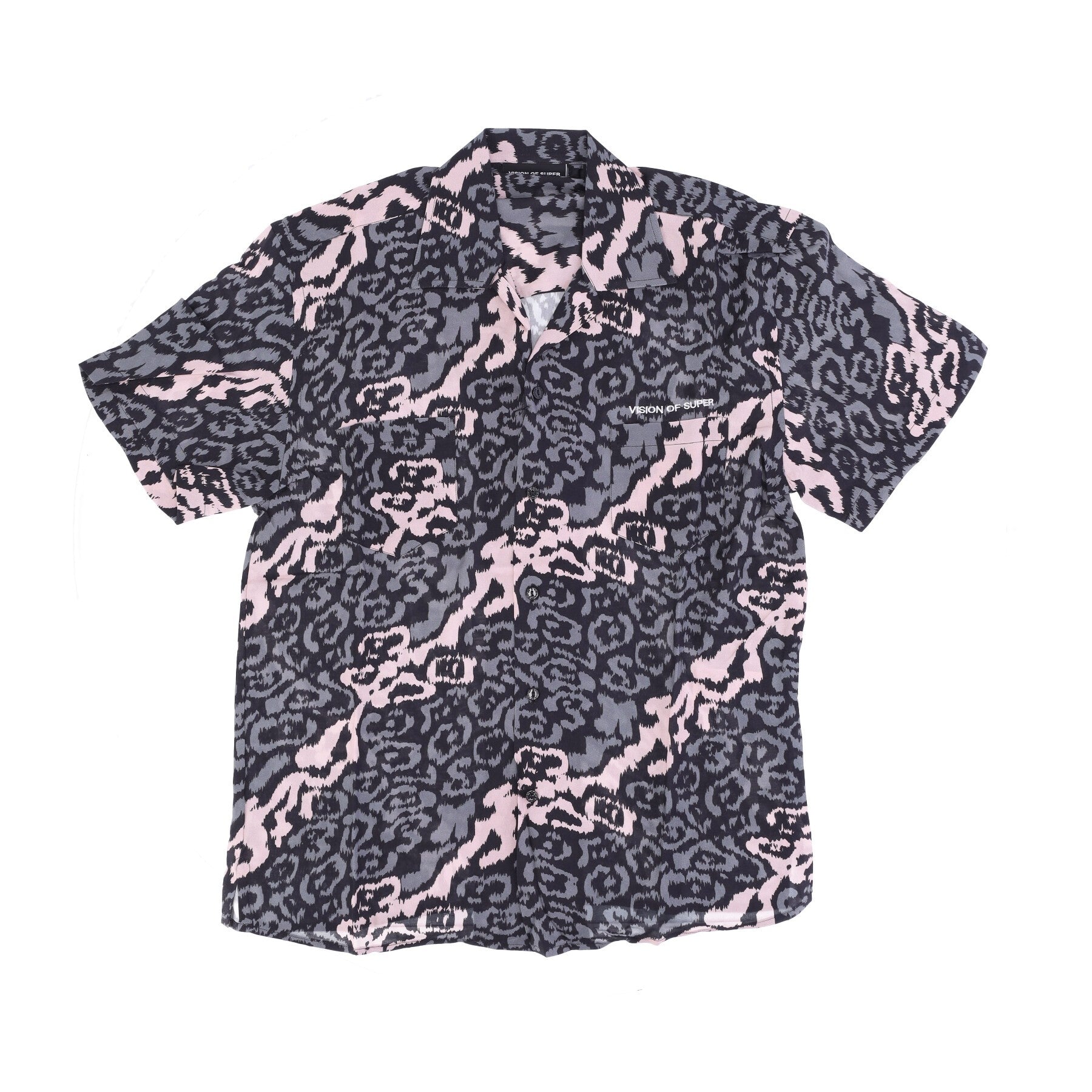 Men's Short Sleeve Shirt Allover Leopard Shirt Pink/grey