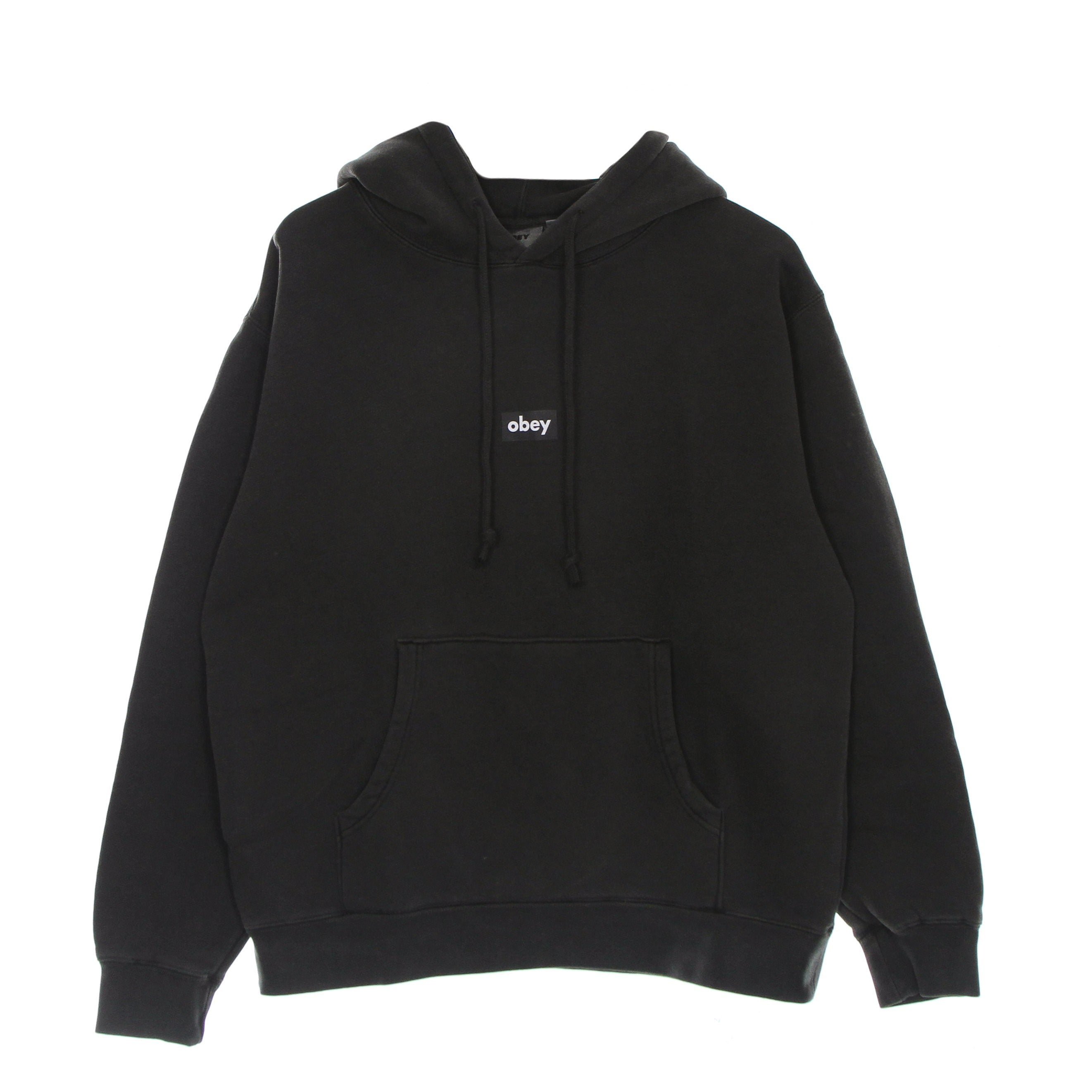 Obey, Felpa Cappuccio Uomo Black Bar Heavyweight Pigment Dyed Hoodie, Pigment Faded Black