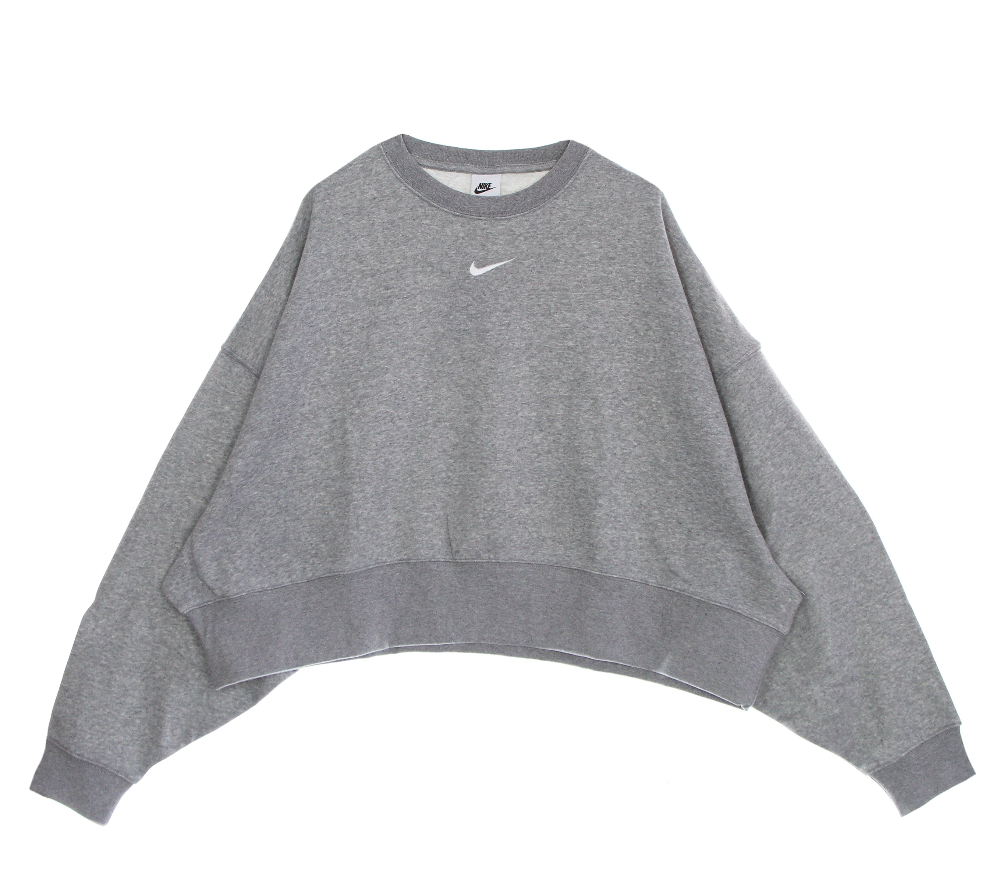 Nike, Felpa Girocollo Donna Essentials Collection Fleece Oversize Crewneck, Dk Grey Heather/base Grey/white