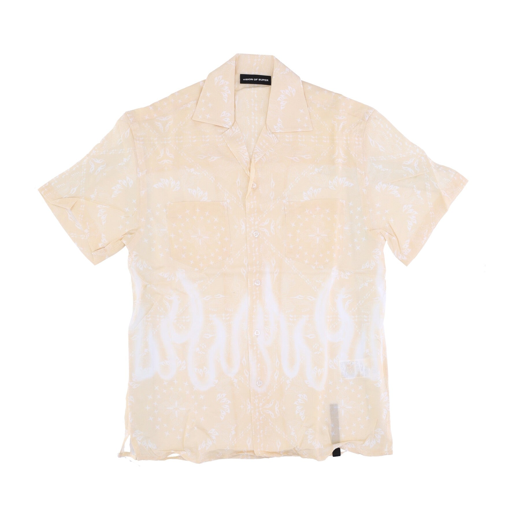 Vision Of Super, Camicia Manica Corta Uomo Spray Flames Bandana Shirt, Beige