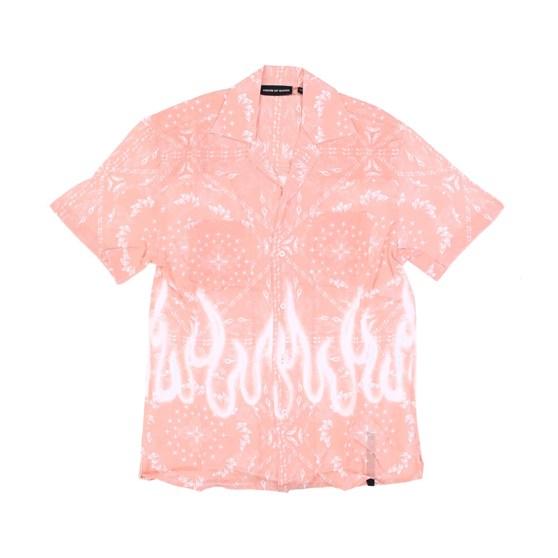 Vision Of Super, Camicia Manica Corta Uomo Spray Flames Bandana Shirt, Pink