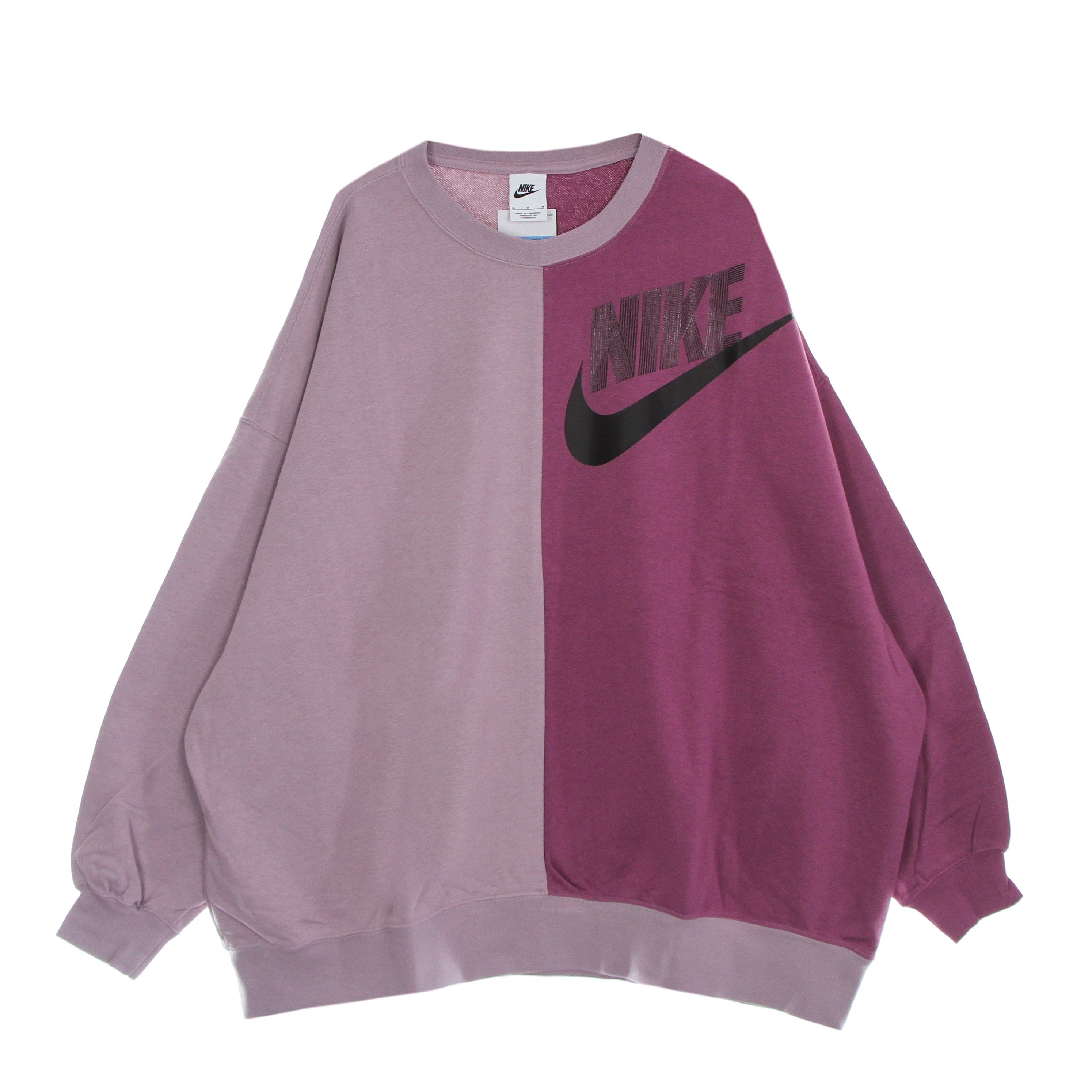 Nike, Felpa Leggera Girocollo Donna Sportswear Fleece Over-oversized Crew  Dance, Plum Fog/light Bordeaux