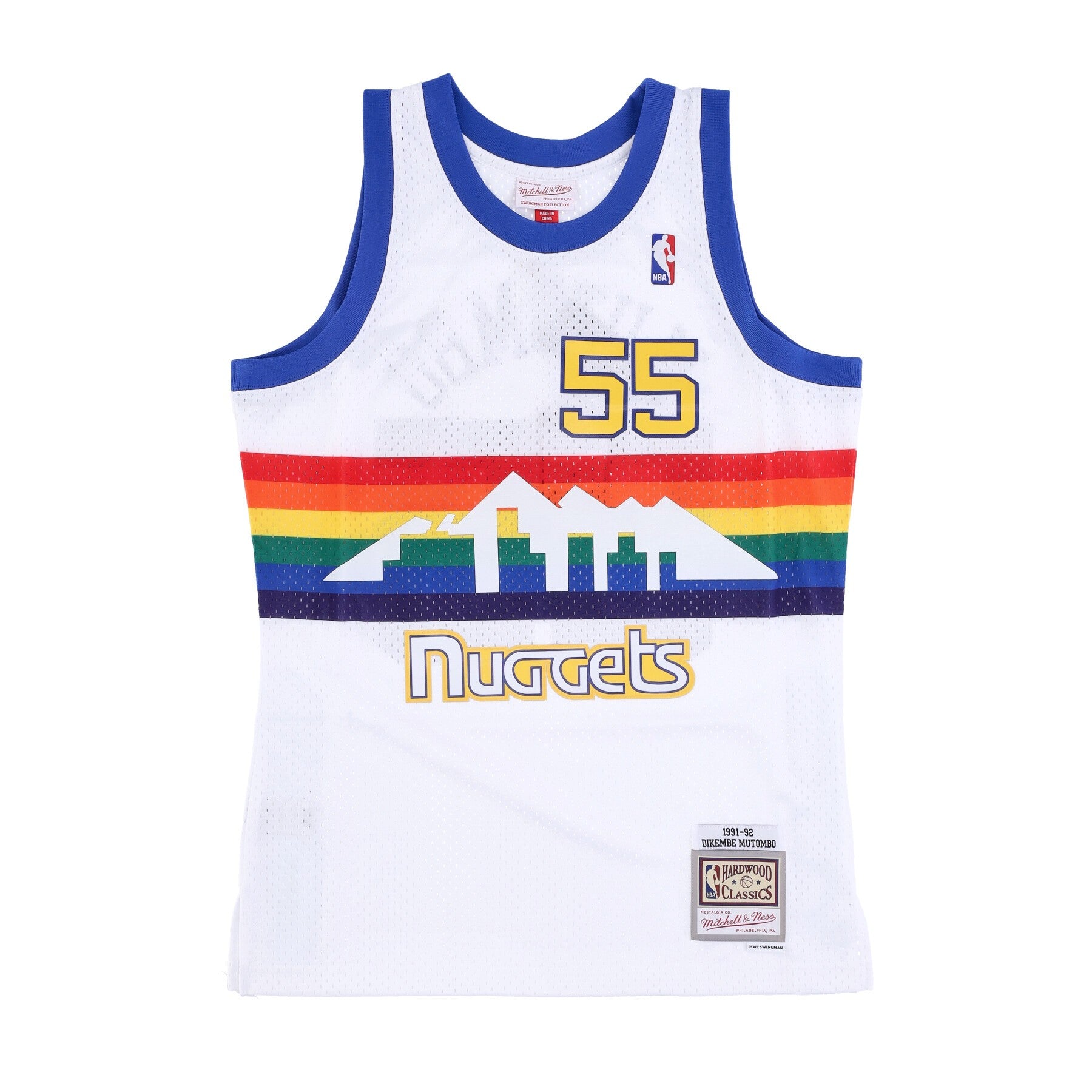 Mitchell & Ness, Canotta Basket Uomo Nba Swingman Jersey Hardwood Classics No 55 Dikembe Mutombo 1991-92 Dennug, Original Team Colors