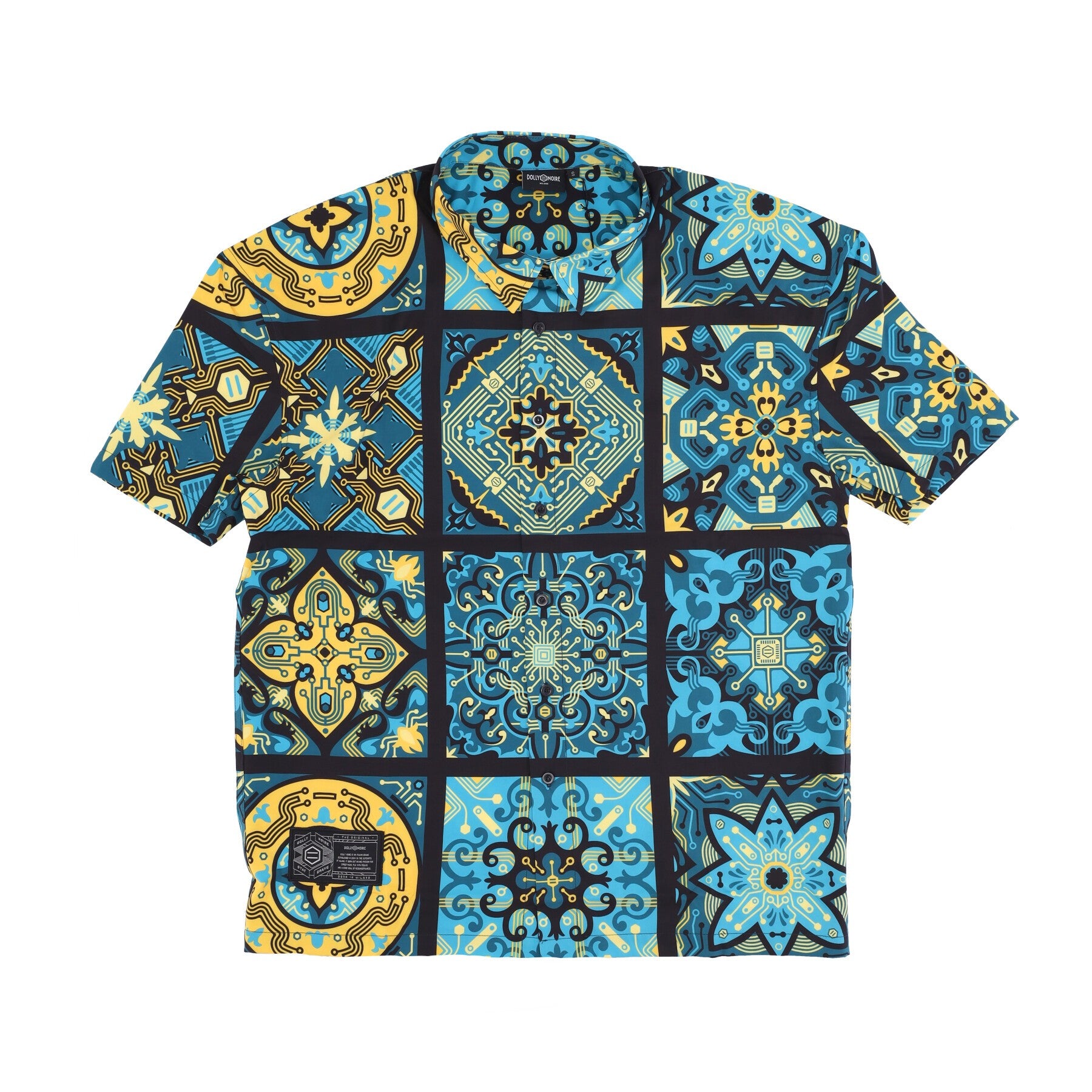 Men's Short Sleeve Shirt Maioliche Blue Pattern Oversize Shirt Multi