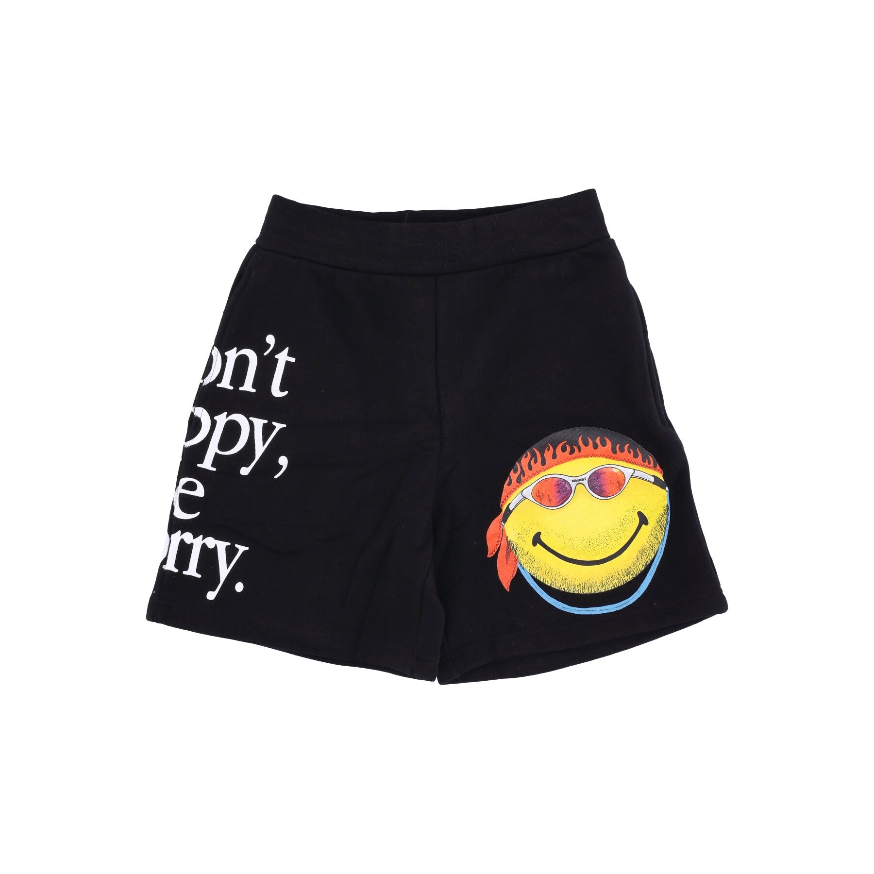 Market, Pantalone Corto Tuta Felpato Uomo Don't Happy Be Worry Sweatshorts X Smiley, Black